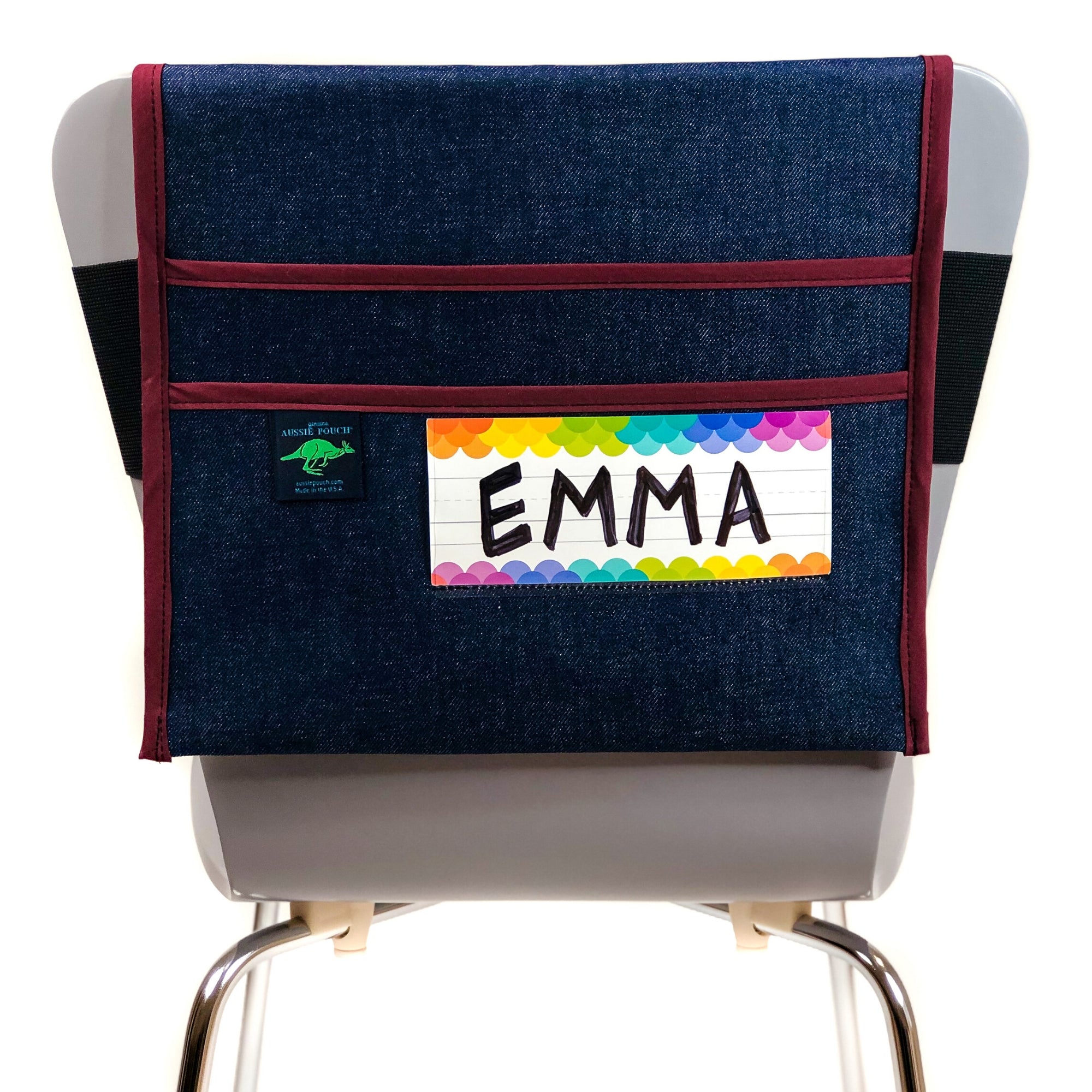 Aussie Pouch Adjustable Chair Pocket Maroon Trim with Name Tag Holder