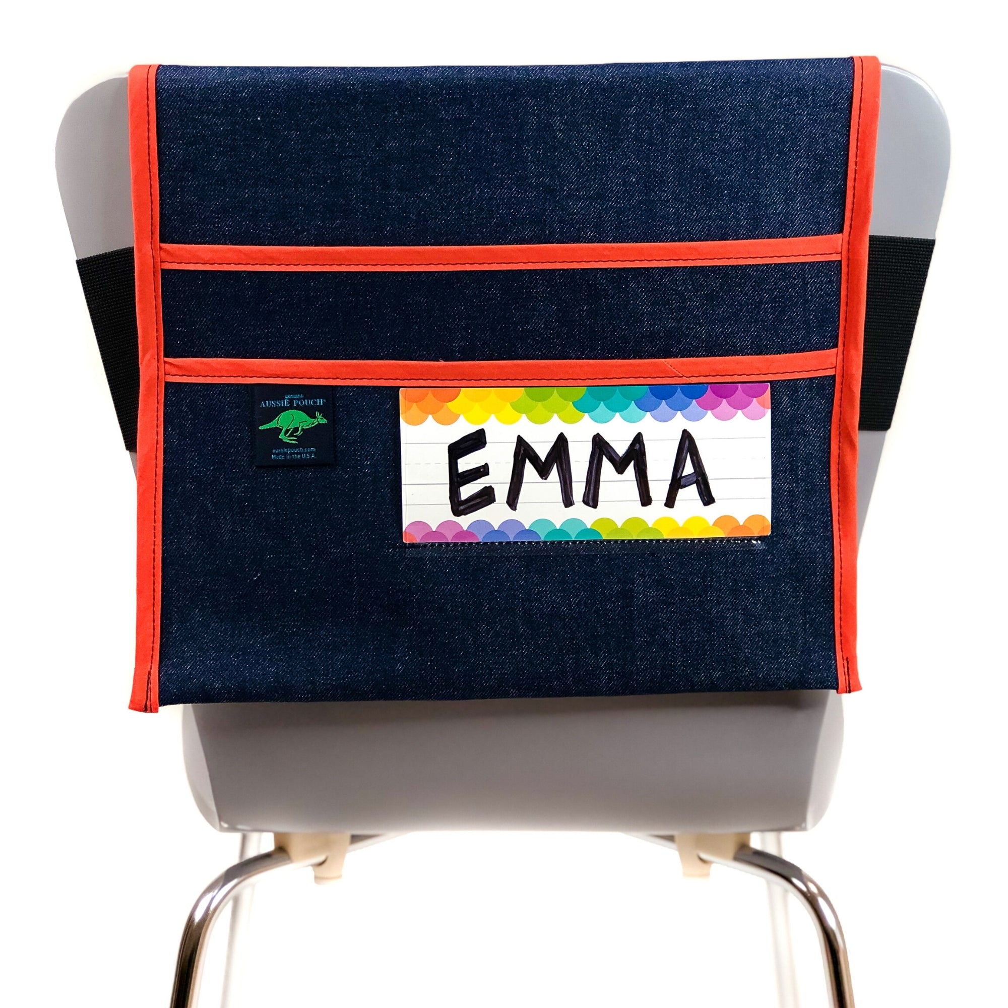 Aussie Pouch Chair Pocket Orange Trim with Name Tag Holder