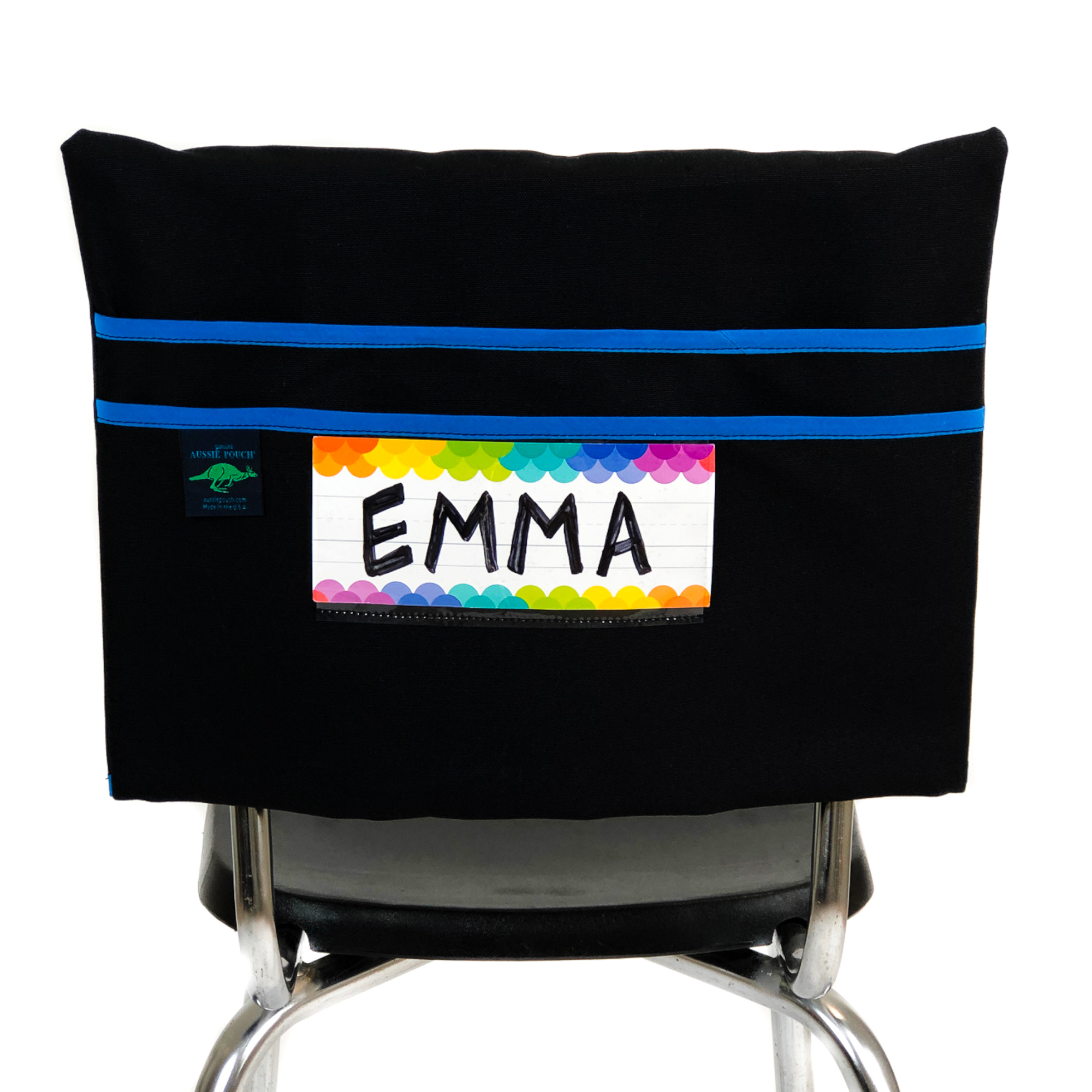 Aussie Pouch Classic Chair Pocket Blue Trim with Name Tag Holder