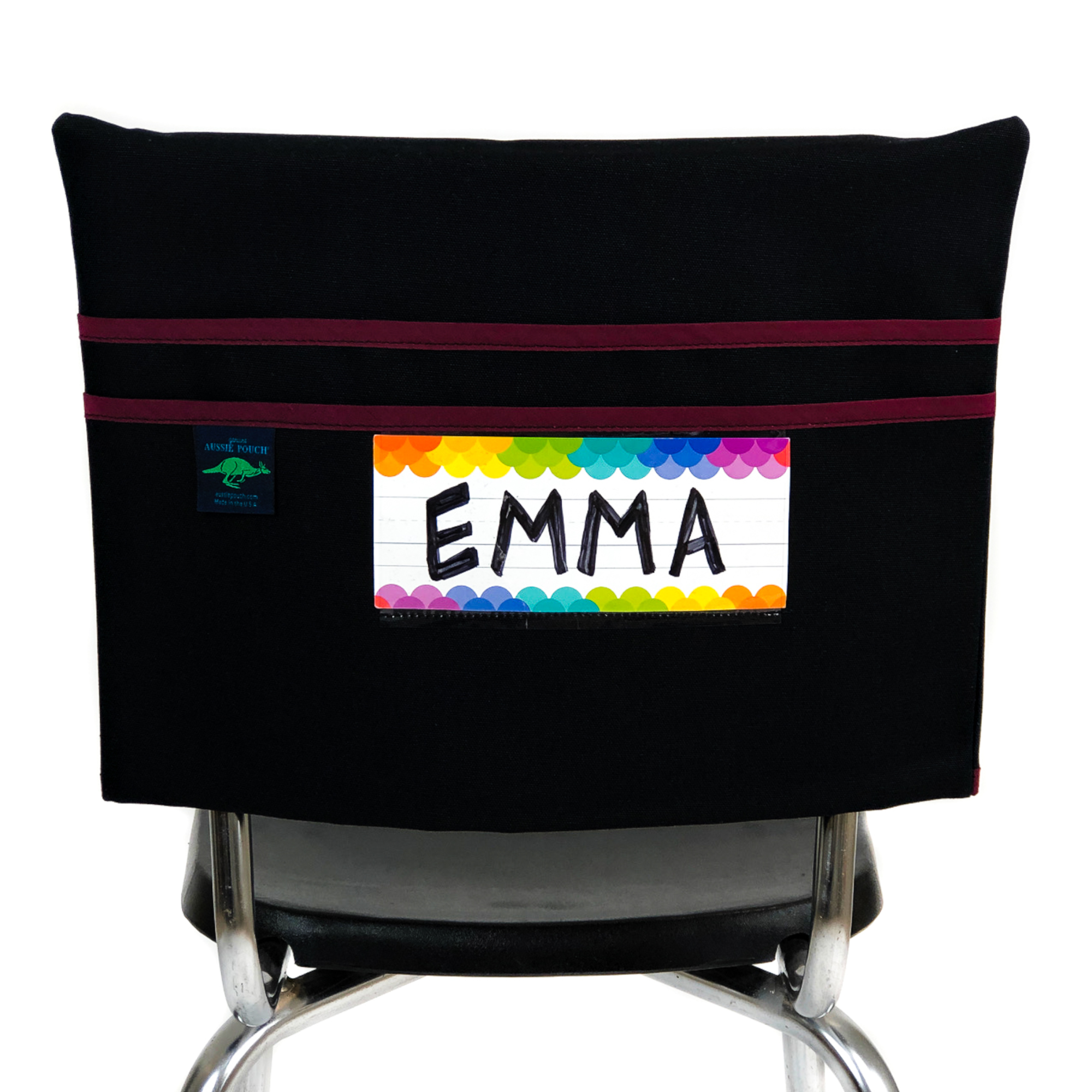 Aussie Pouch Classic Chair Pocket Maroon Trim with Name Tag Holder