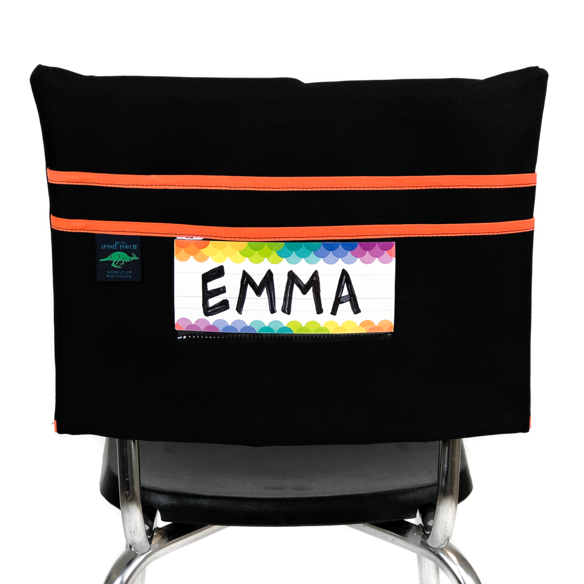 Aussie Pouch Classic Chair Pocket Orange Trim with Name Tag Holder