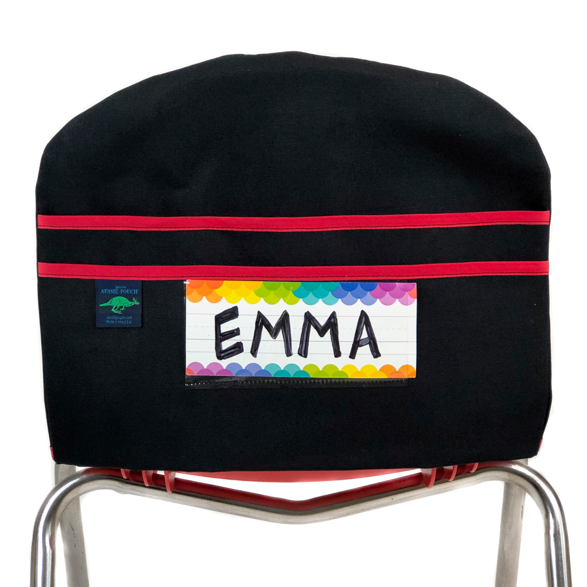 Aussie Pouch Curve Chair Pocket Red Trim with Name Tag Holder