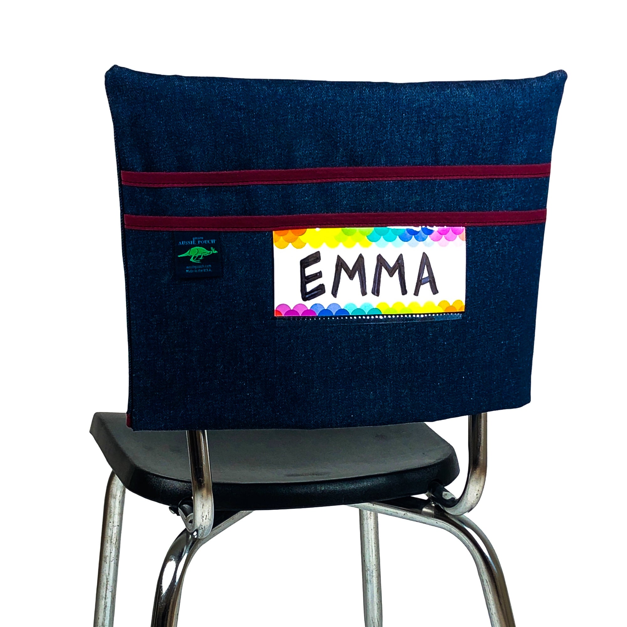 Aussie Pouch Classic Chair Pocket Maroon Trim with Name Tag Holder