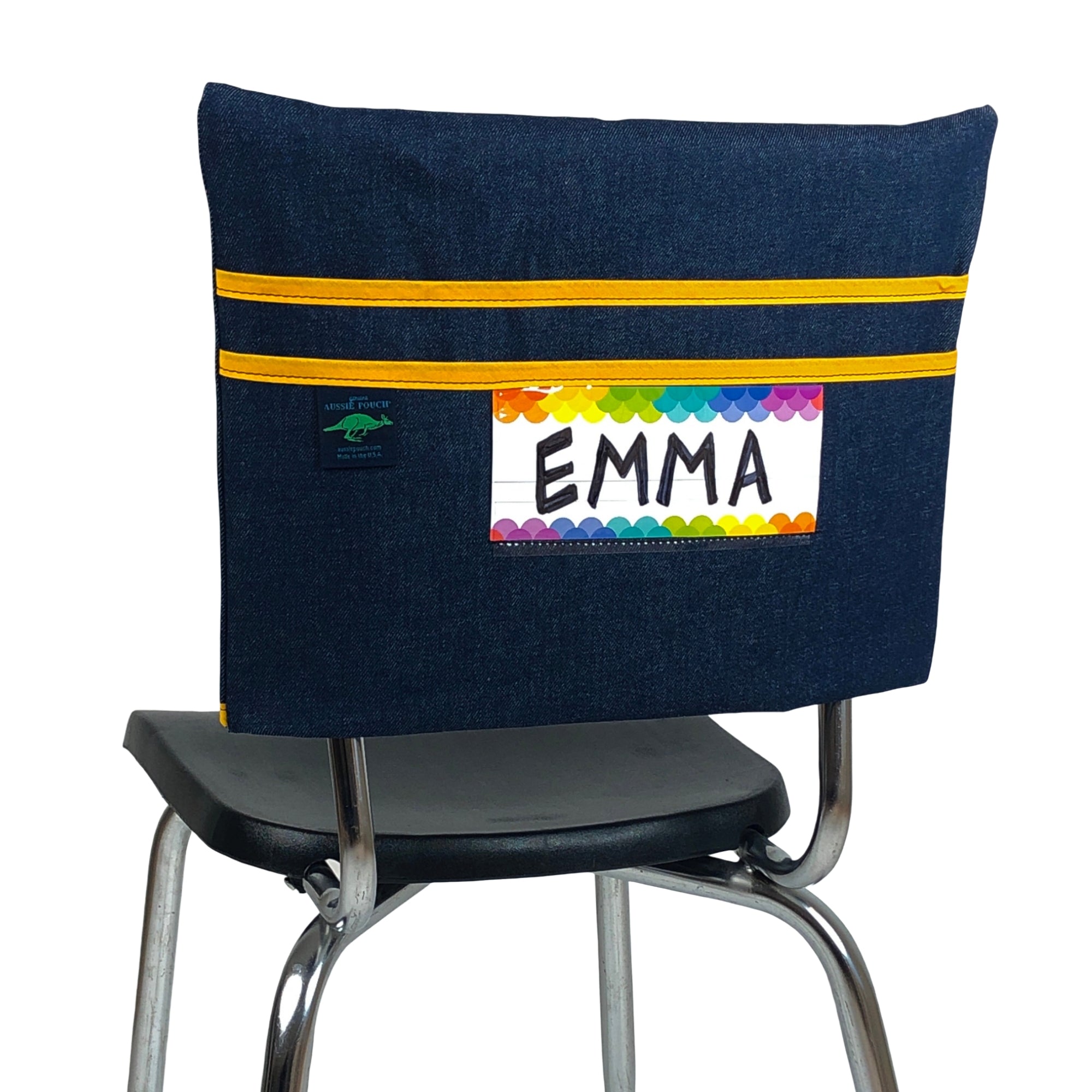 Aussie Pouch Classic Chair Pocket Yellow Trim with Name Tag Holder