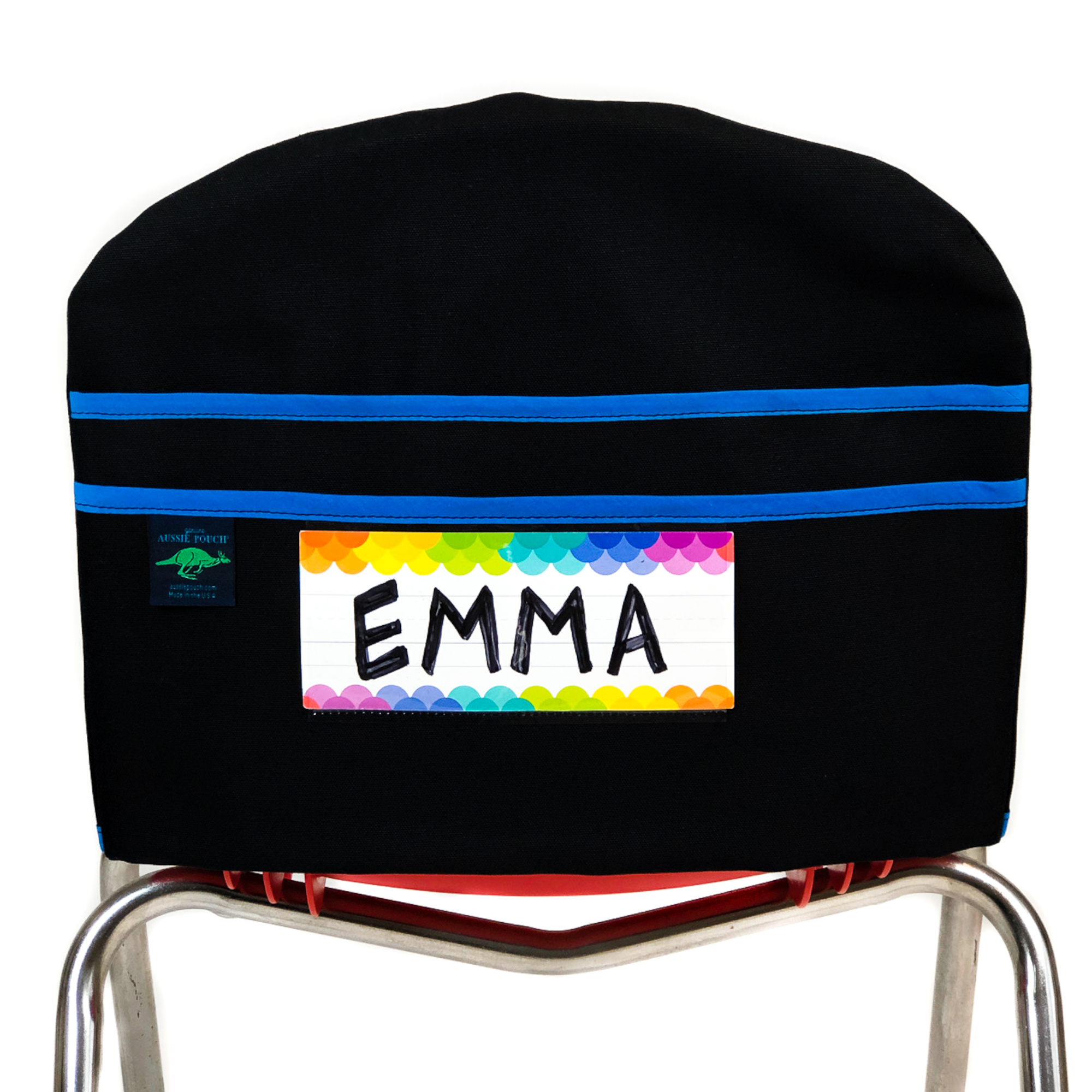 Aussie Pouch Curve Chair Pocket Blue Trim with Name Tag Holder