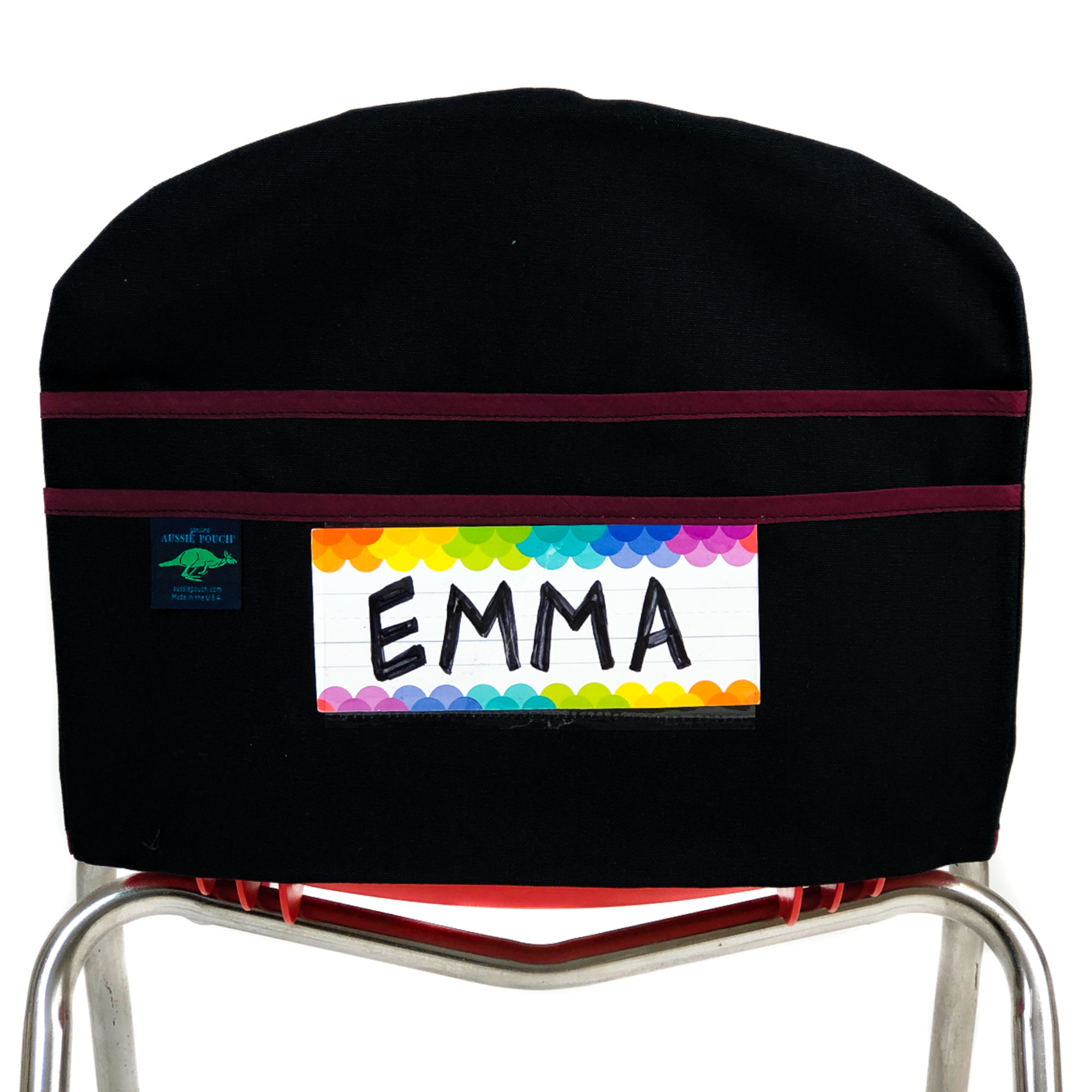 Aussie Pouch Curve Chair Pocket Maroon Trim with Name Tag Holder