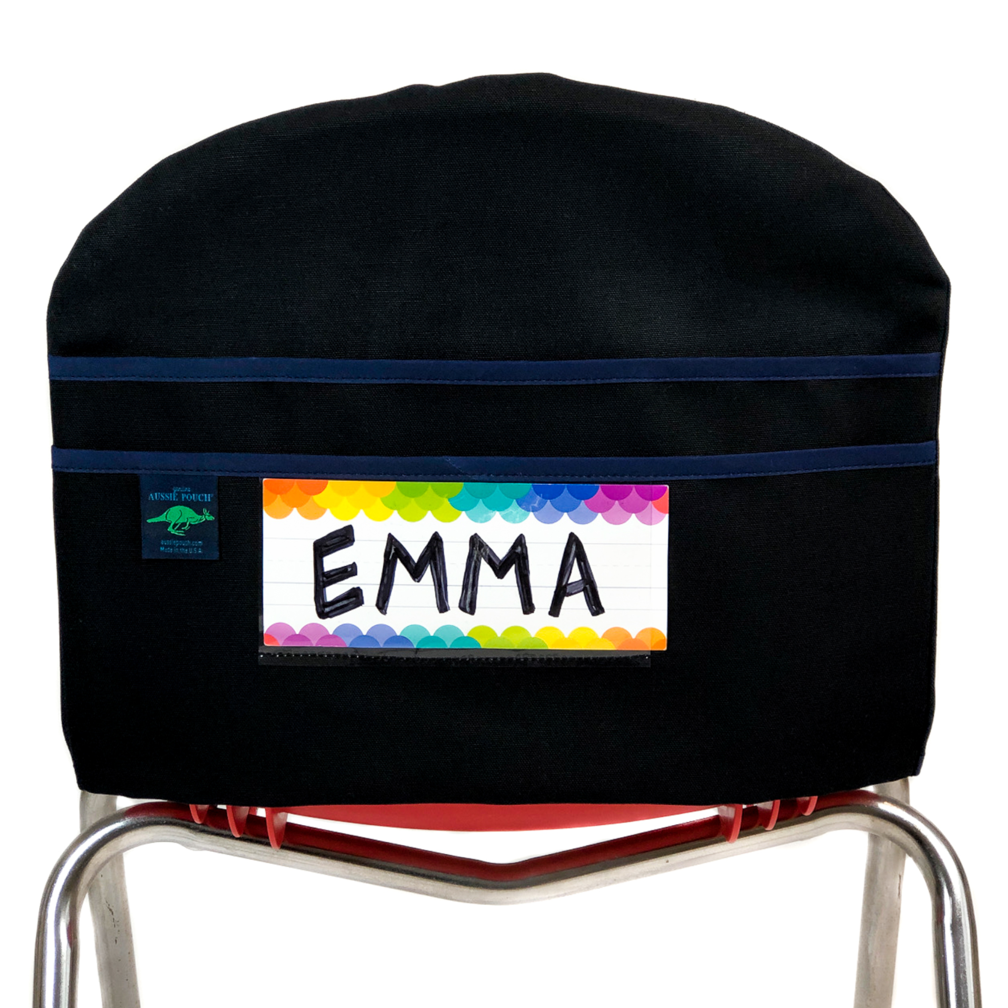 Aussie Pouch Curve Chair Pocket Navy Trim with Name Tag Holder