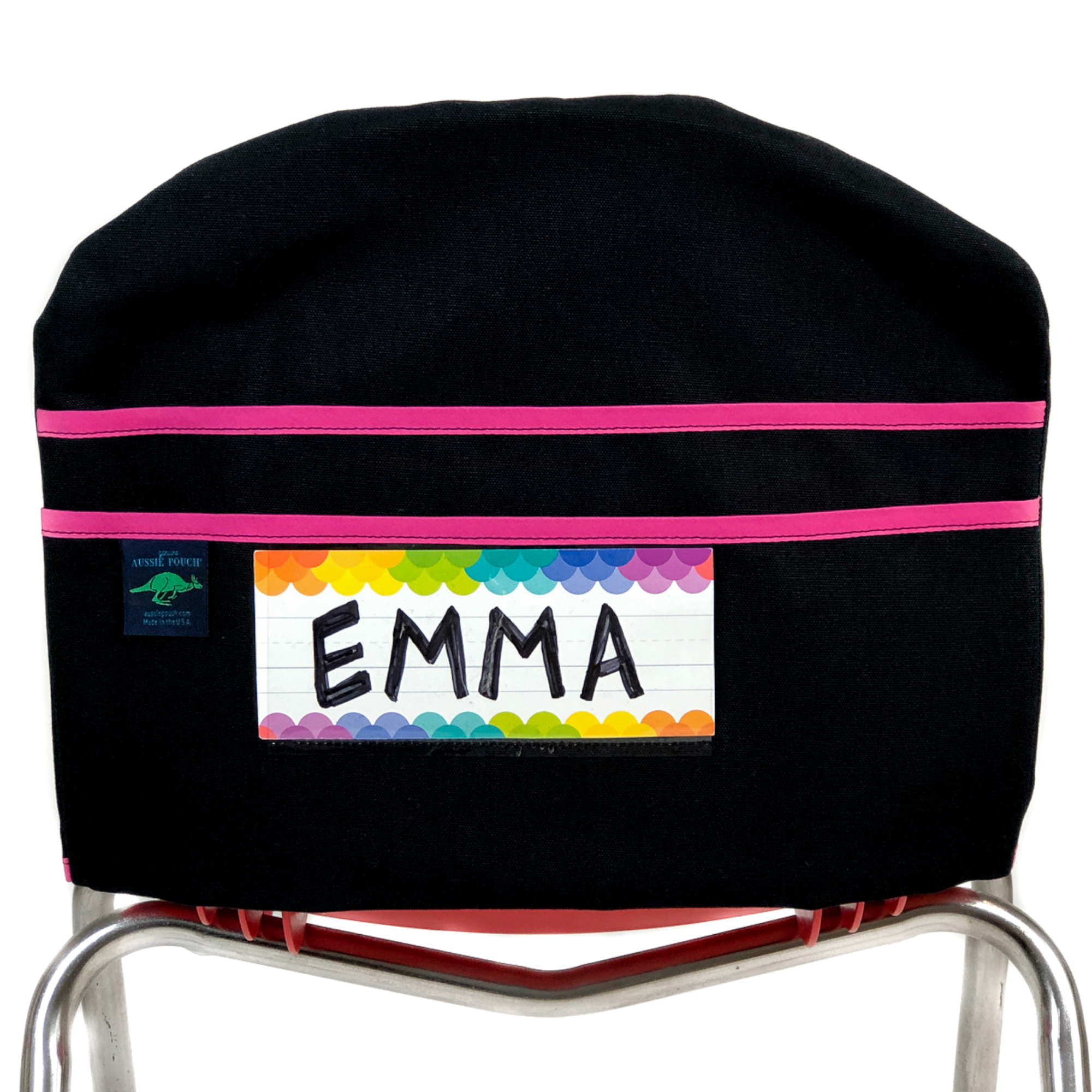 Aussie Pouch Curve Chair Pocket Pink Trim with Name Tag Holder