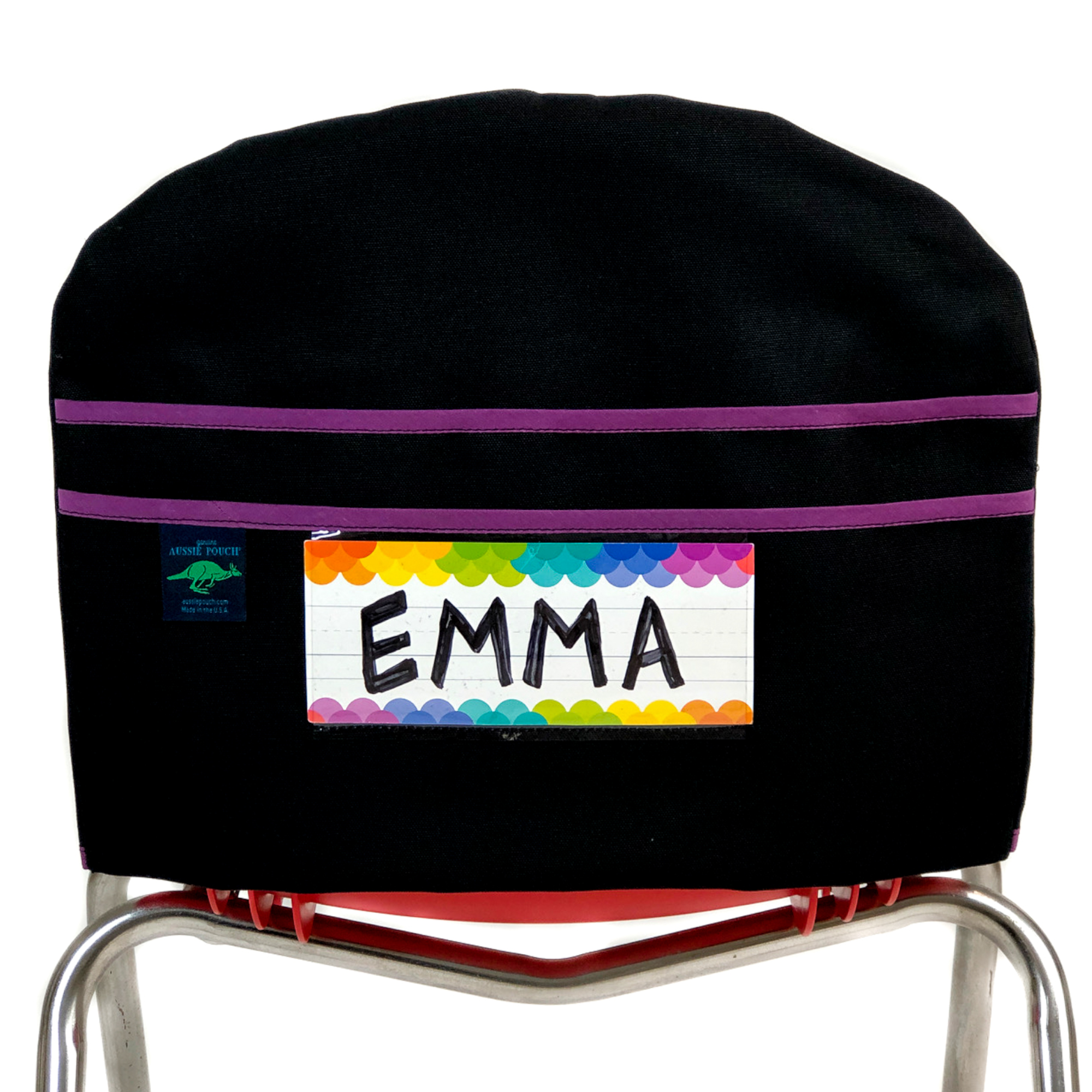 Aussie Pouch Curve Chair Pocket Purple Trim with Name Tag Holder