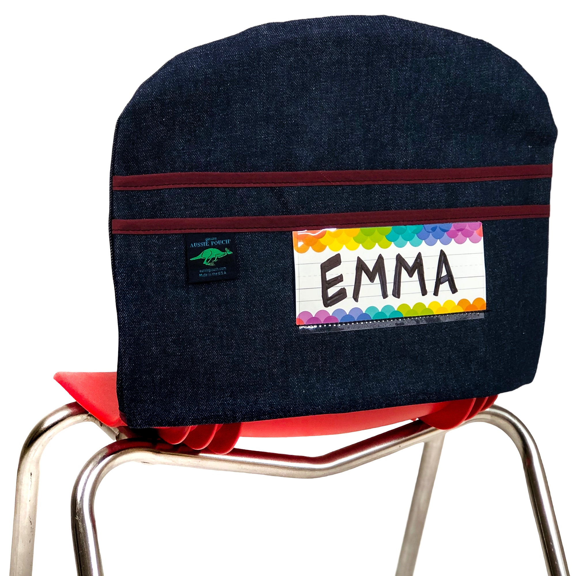 Aussie Pouch Curve Chair Pocket Maroon Trim with Name Tag Holder