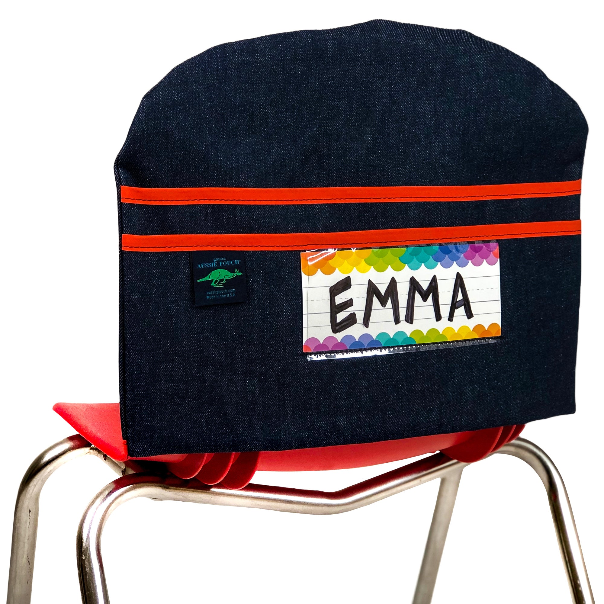 Aussie Pouch Curve Chair Pocket Orange Trim with Name Tag Holder