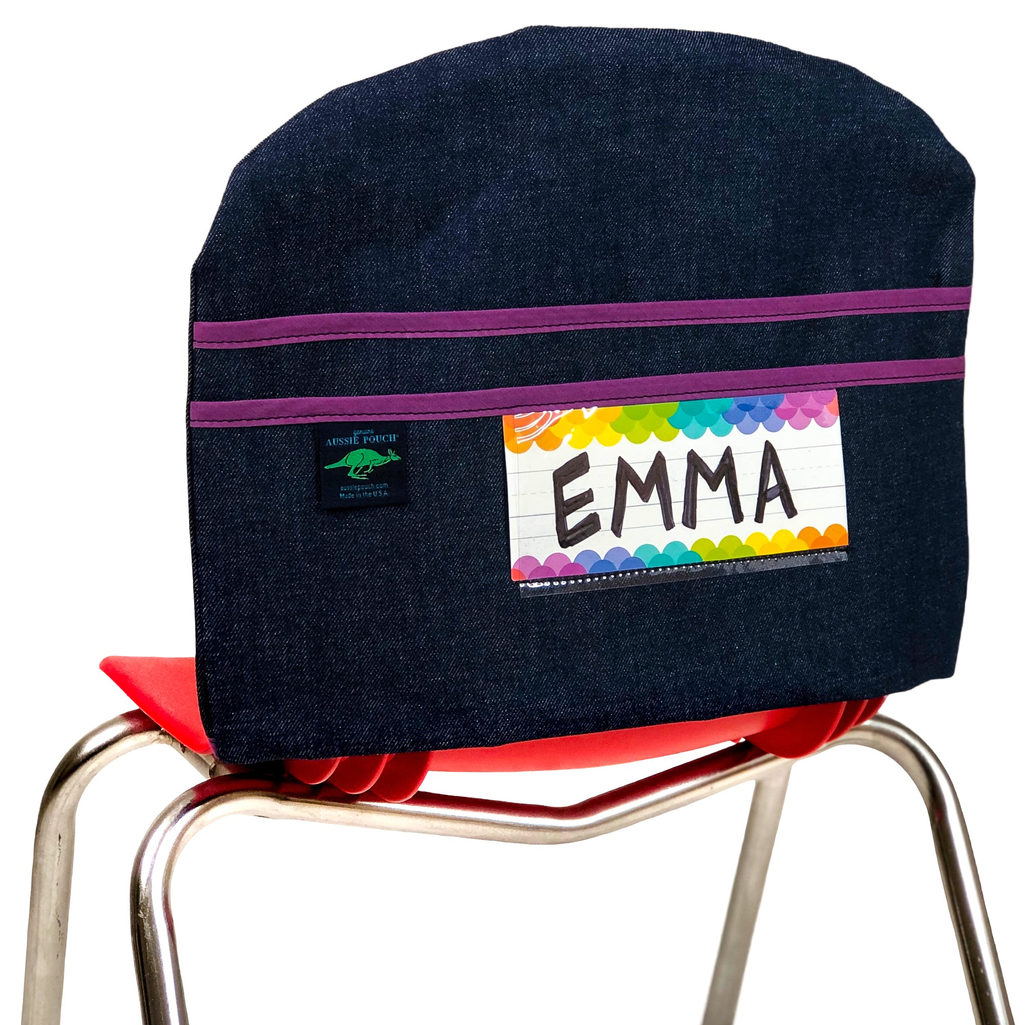 Aussie Pouch Curve Chair Pocket Purple Trim with Name Tag Holder