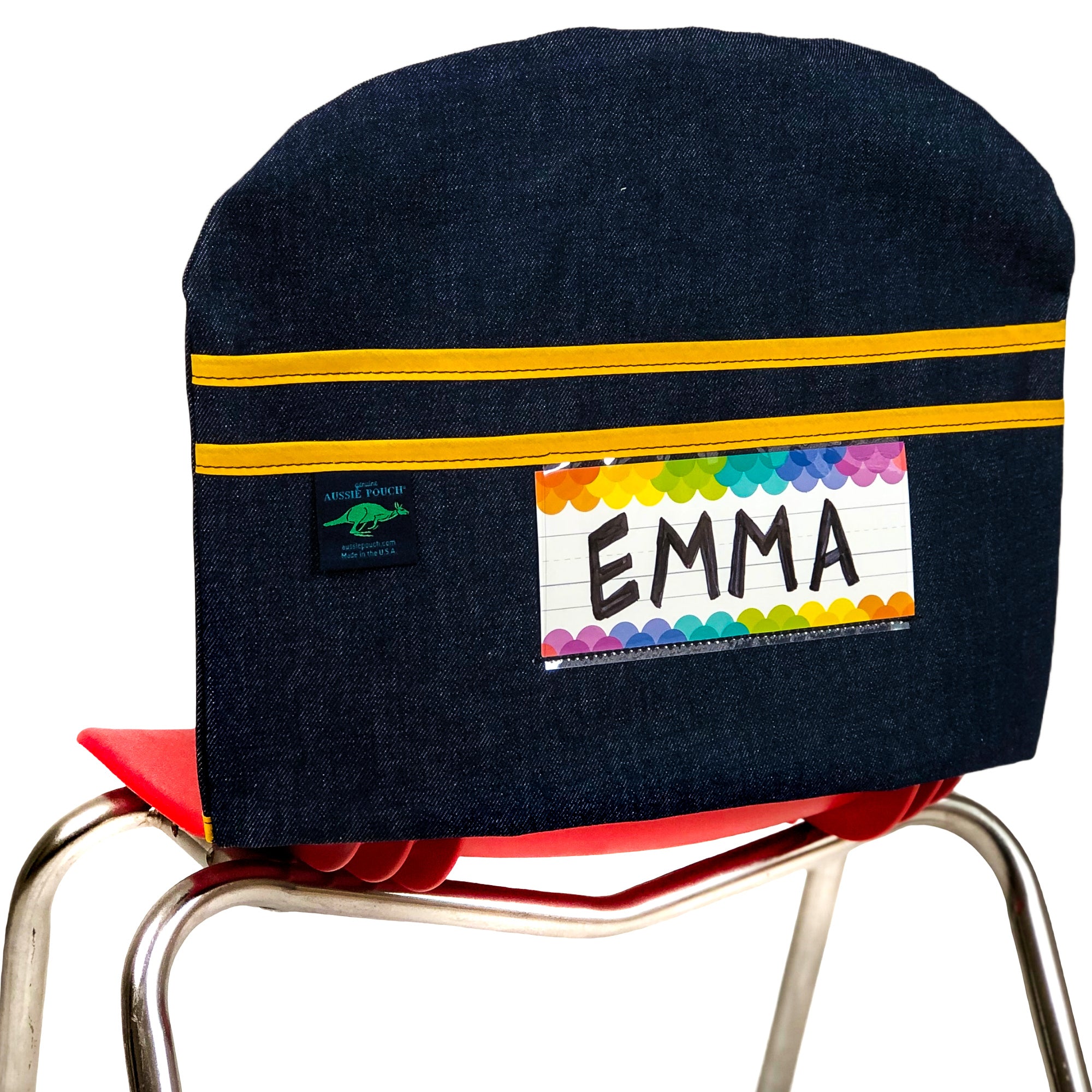 Aussie Pouch Curve Chair Pocket Yellow Trim with Name Tag Holder