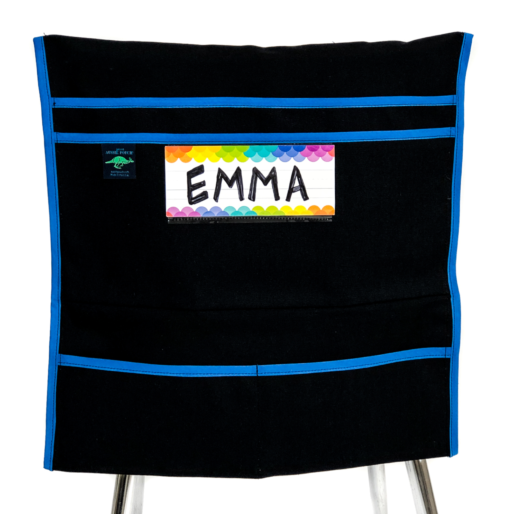 Aussie Pouch Organizer Chair Pocket Blue Trim with Name Tag Holder