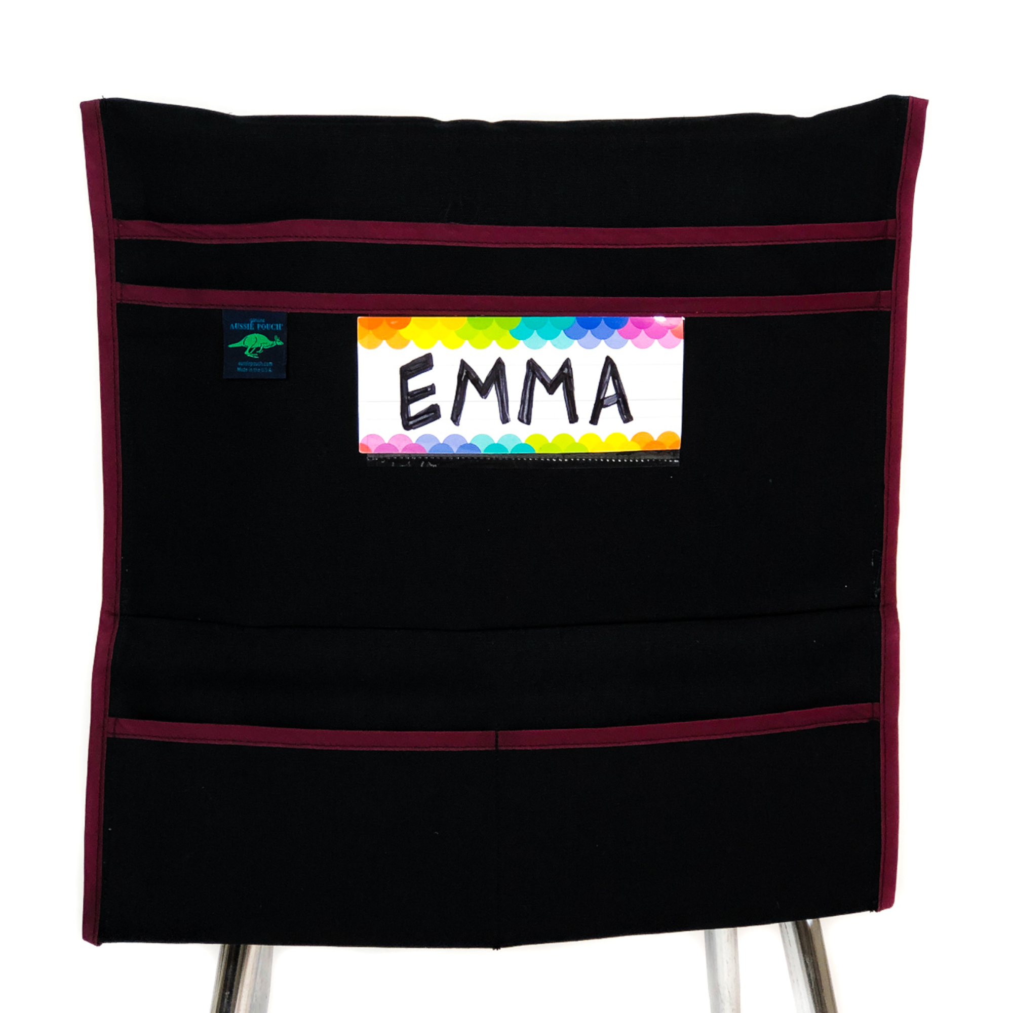 Aussie Pouch Organizer Chair Pocket Maroon Trim with Name Tag Holder
