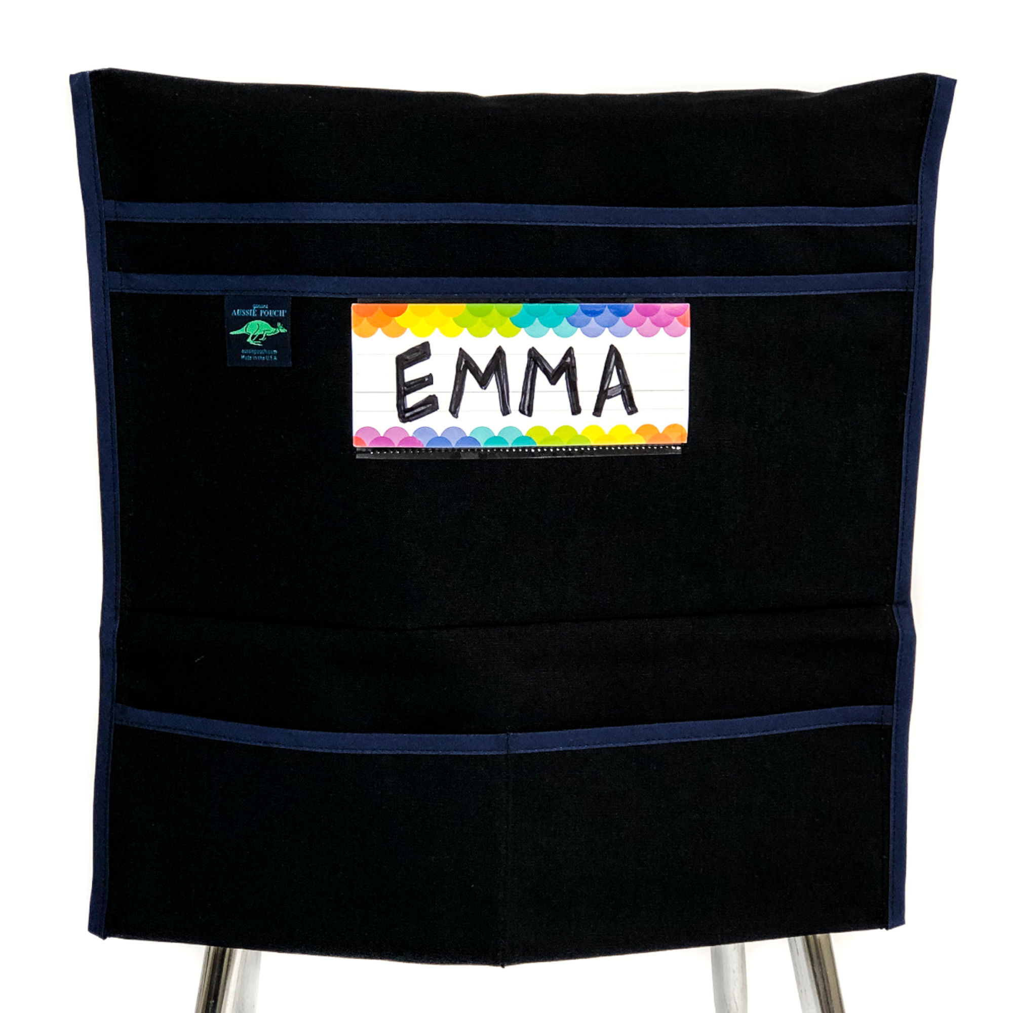 Aussie Pouch Organizer Chair Pocket Navy Trim with Name Tag Holder
