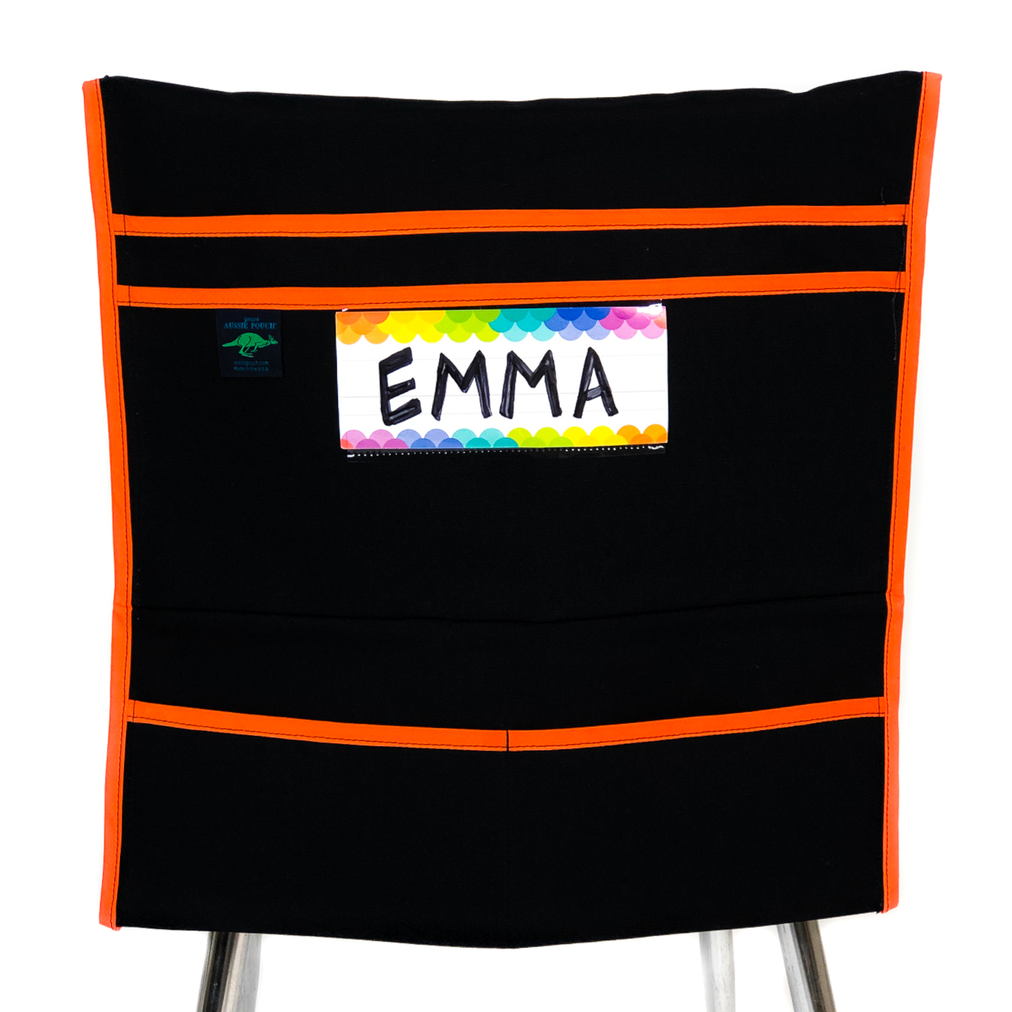 Aussie Pouch Organizer Chair Pocket Orange Trim with Name Tag Holder