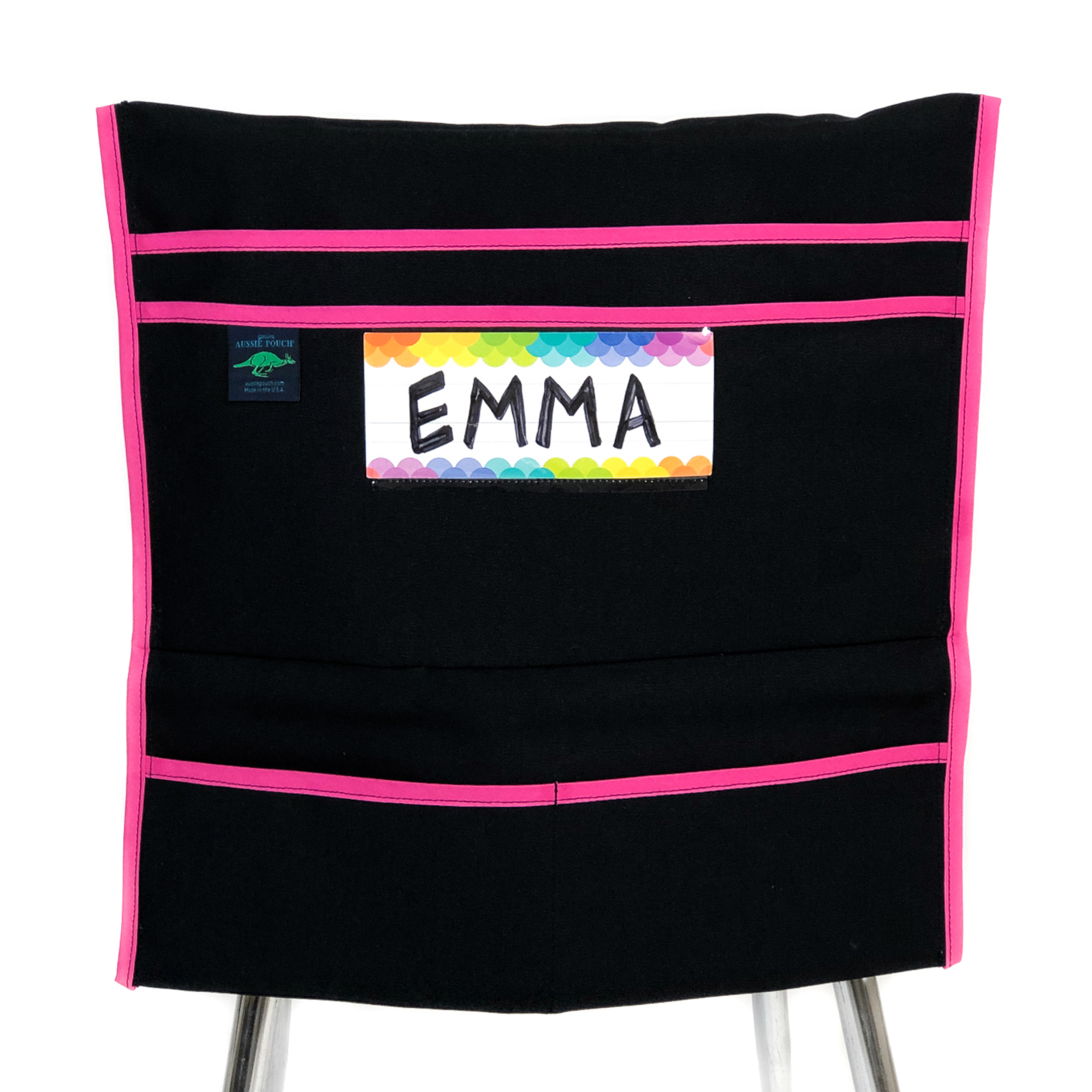 Aussie Pouch Organizer Chair Pocket Pink Trim with Name Tag Holder