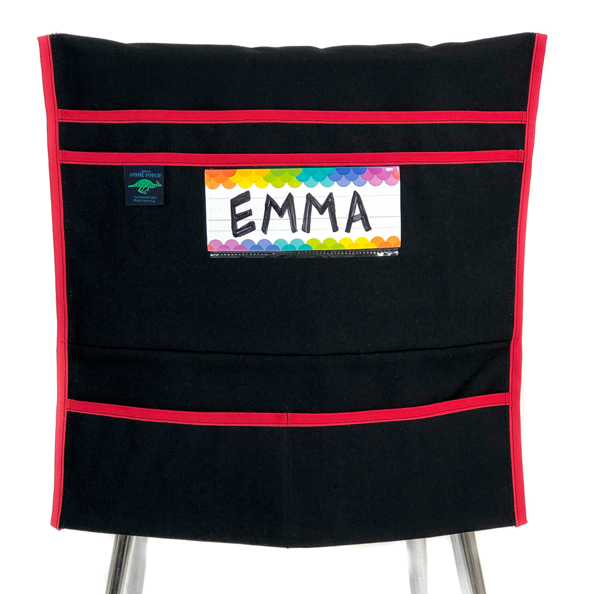 Aussie Pouch Organizer Chair Pocket Red Trim with Name Tag Holder