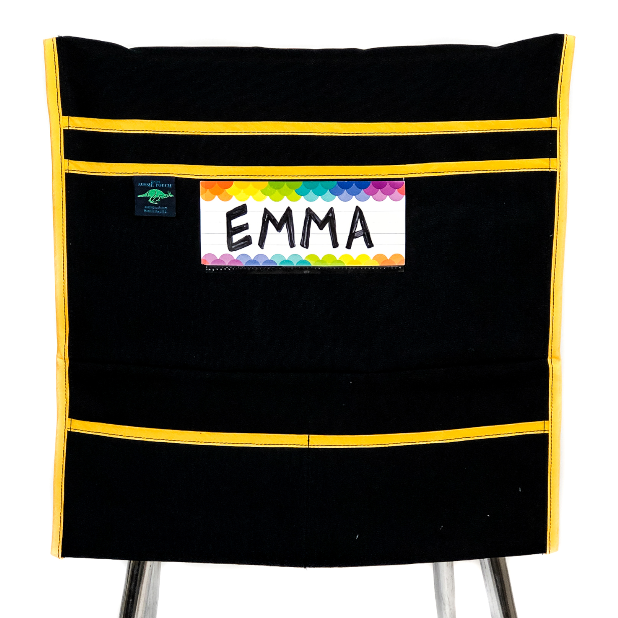 Aussie Pouch Organizer Chair Pocket Yellow Trim with Name Tag Holder