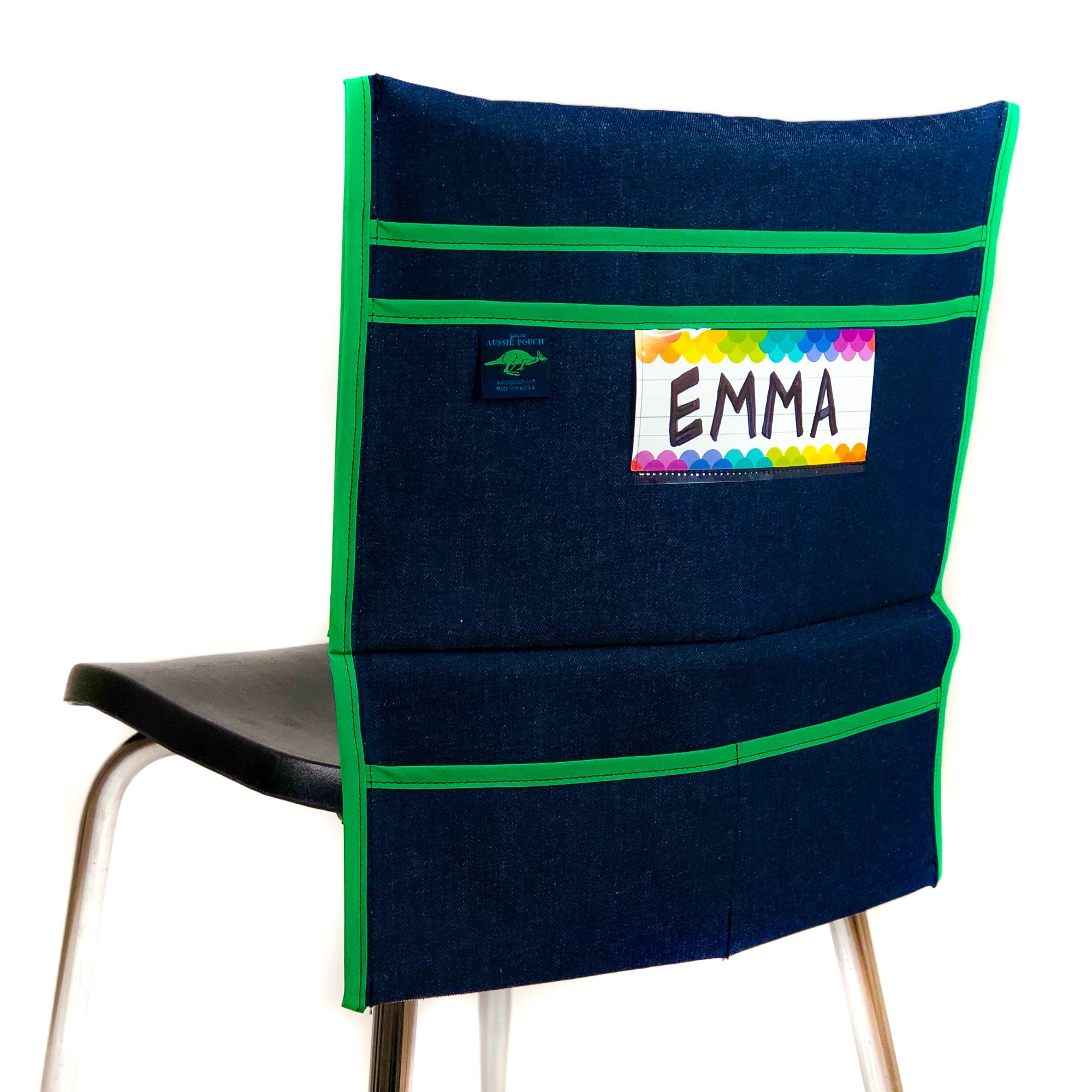 Aussie Pouch Organizer Chair Pocket Green Trim with name Tag Holder