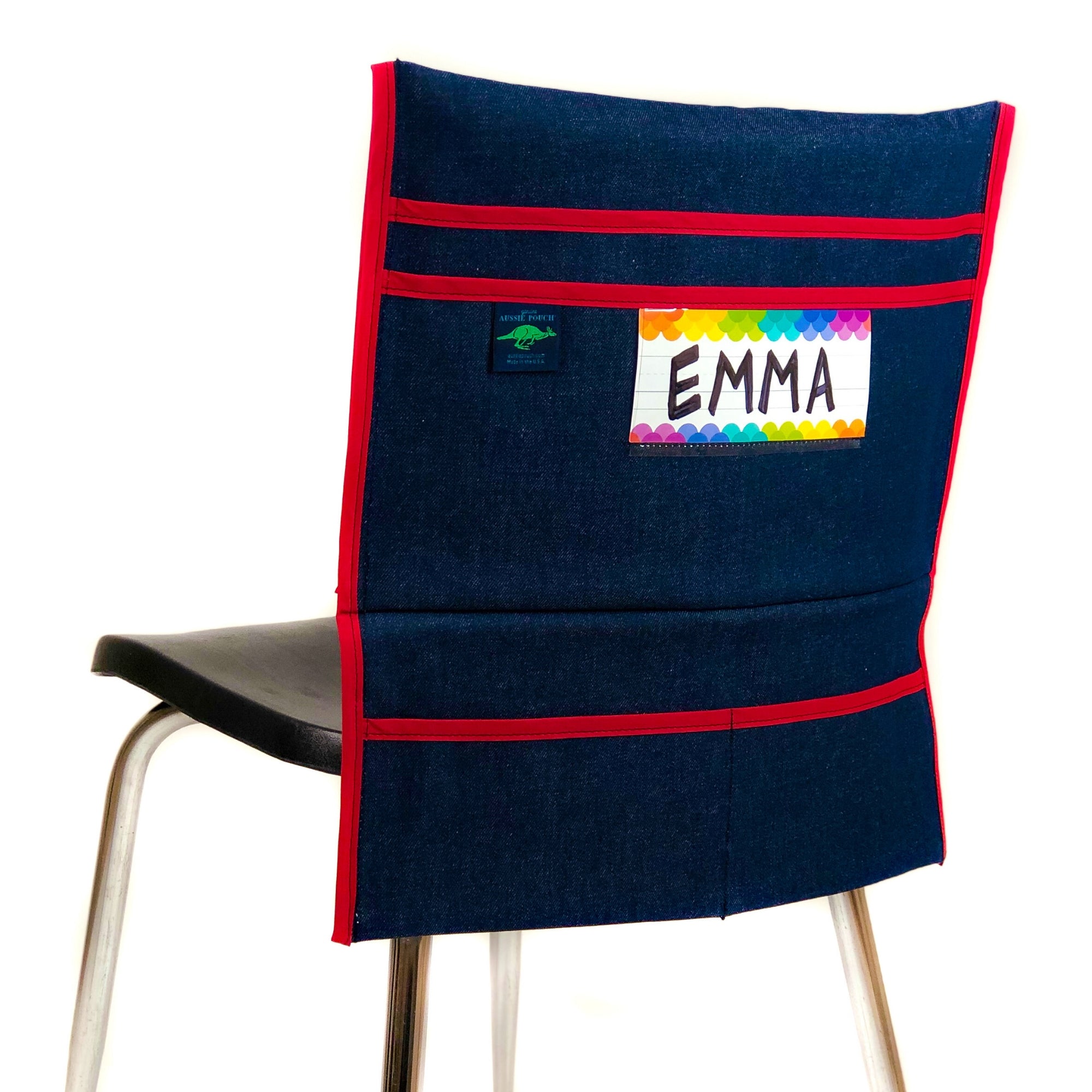 Aussie Pouch Organizer Chair Pocket Red Trim with Name Tag Holder
