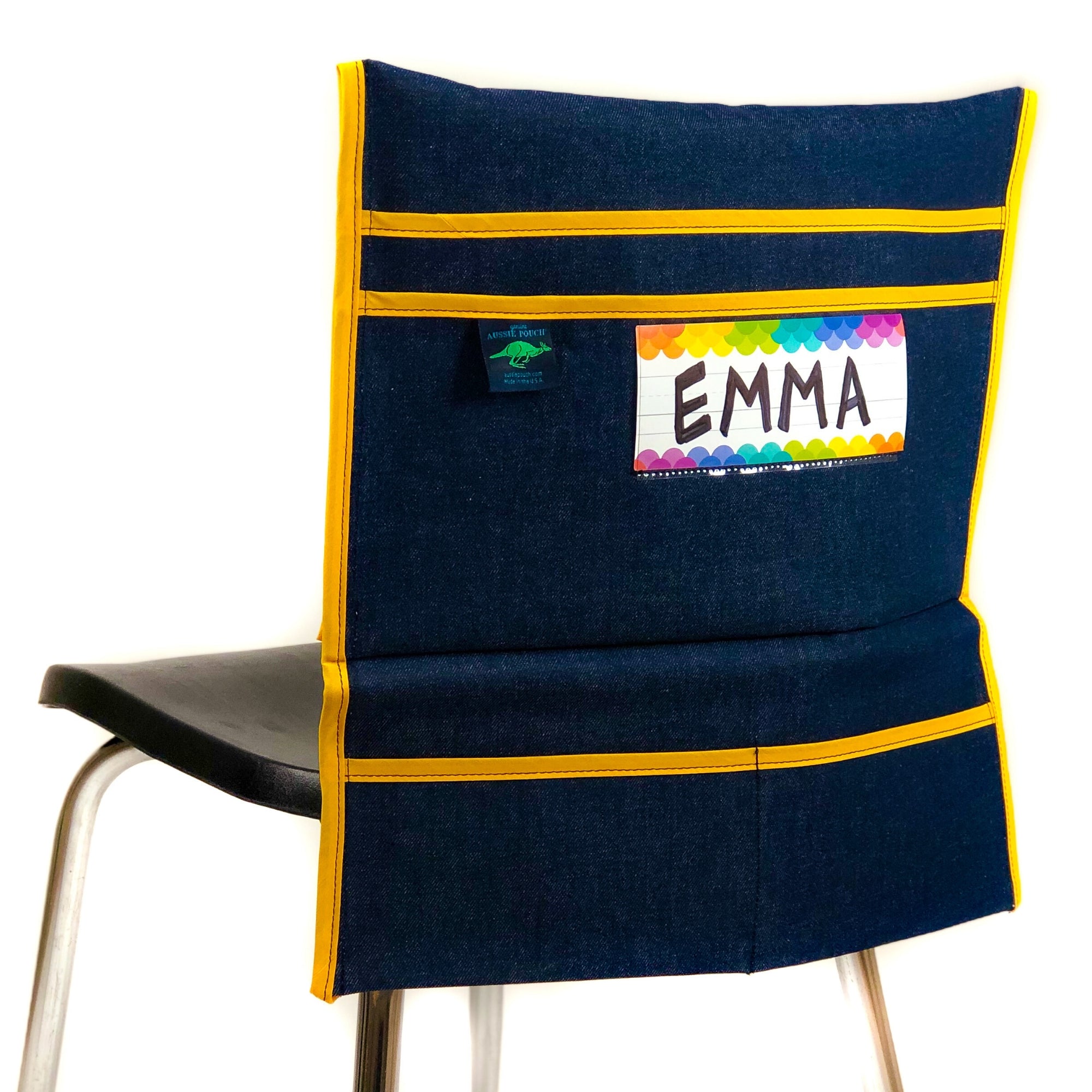 Aussie Pouch Organizer Chair Pocket Yellow Trim with Name tag Holder