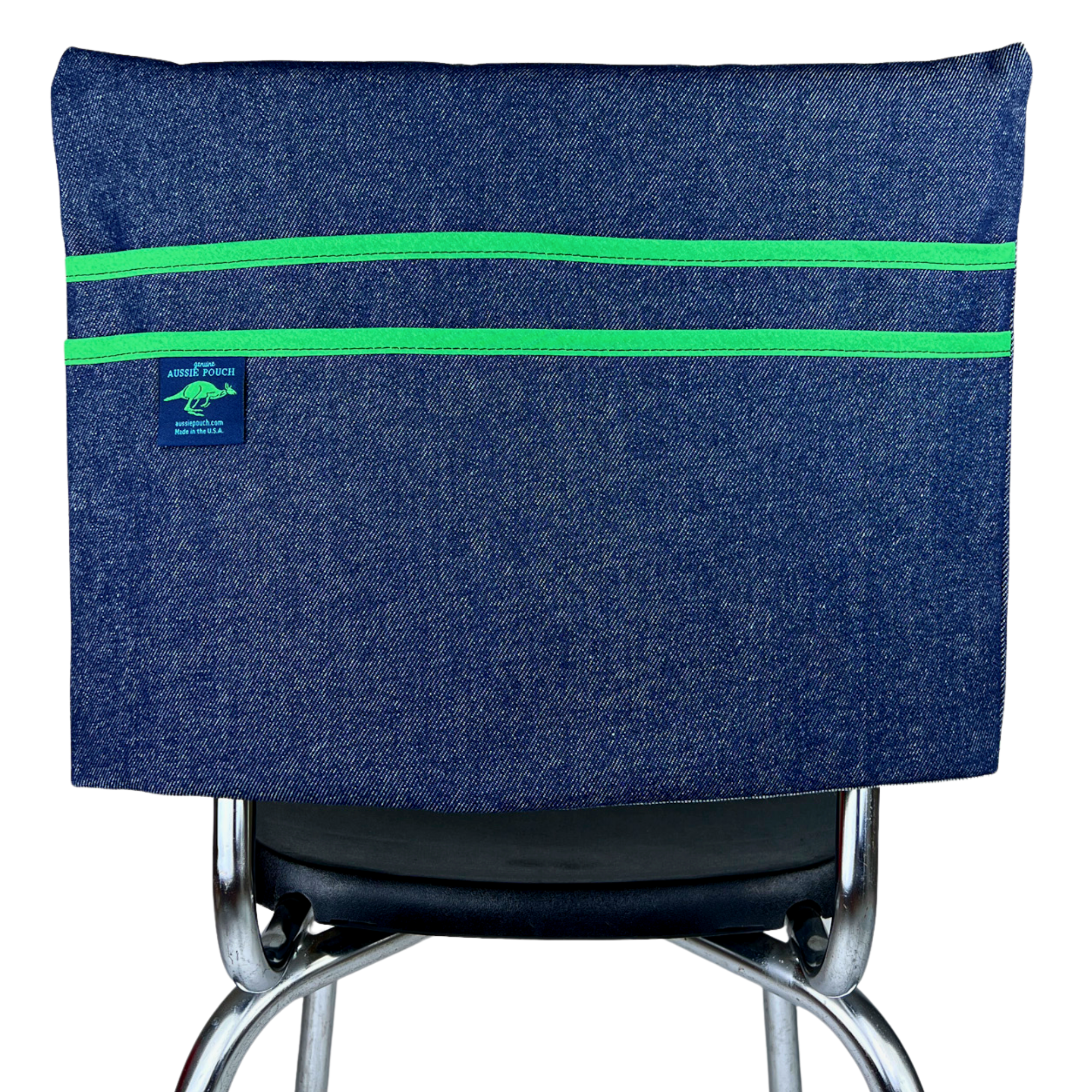 Aussie Pouch® Classic School Chair Pocket Denim with Green Trim