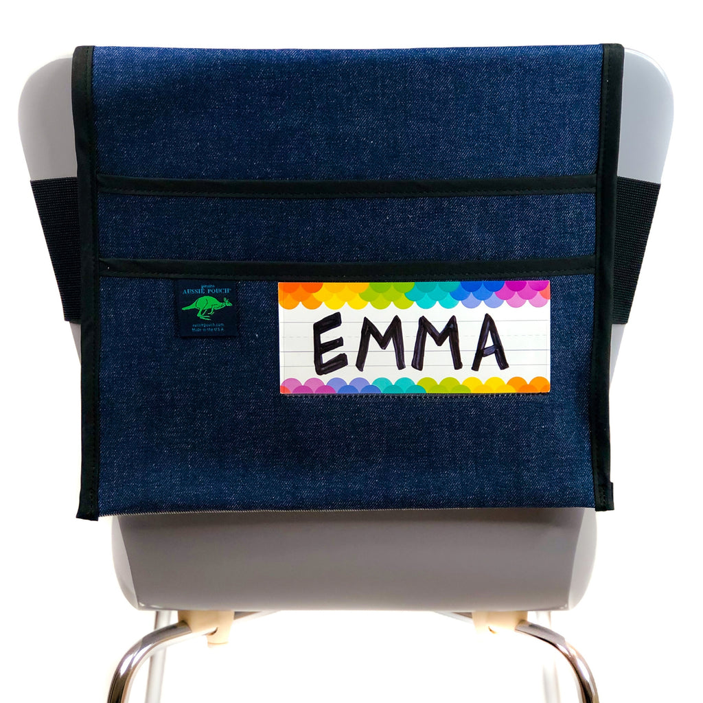 Aussie Pouch Adjustable Chair Pocket Black Trim with Name Tag Holder
