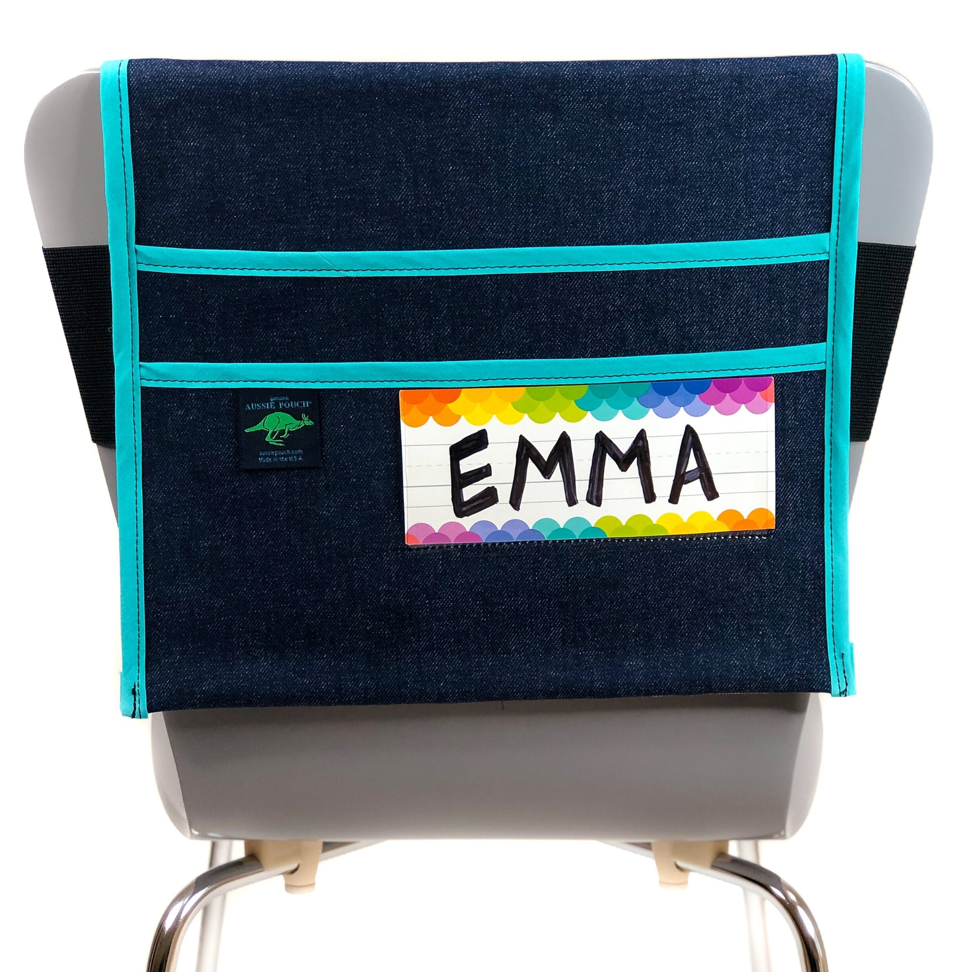 Aussie Pouch Adjustable Chair Pocket Teal Trim with Name Tag Holder
