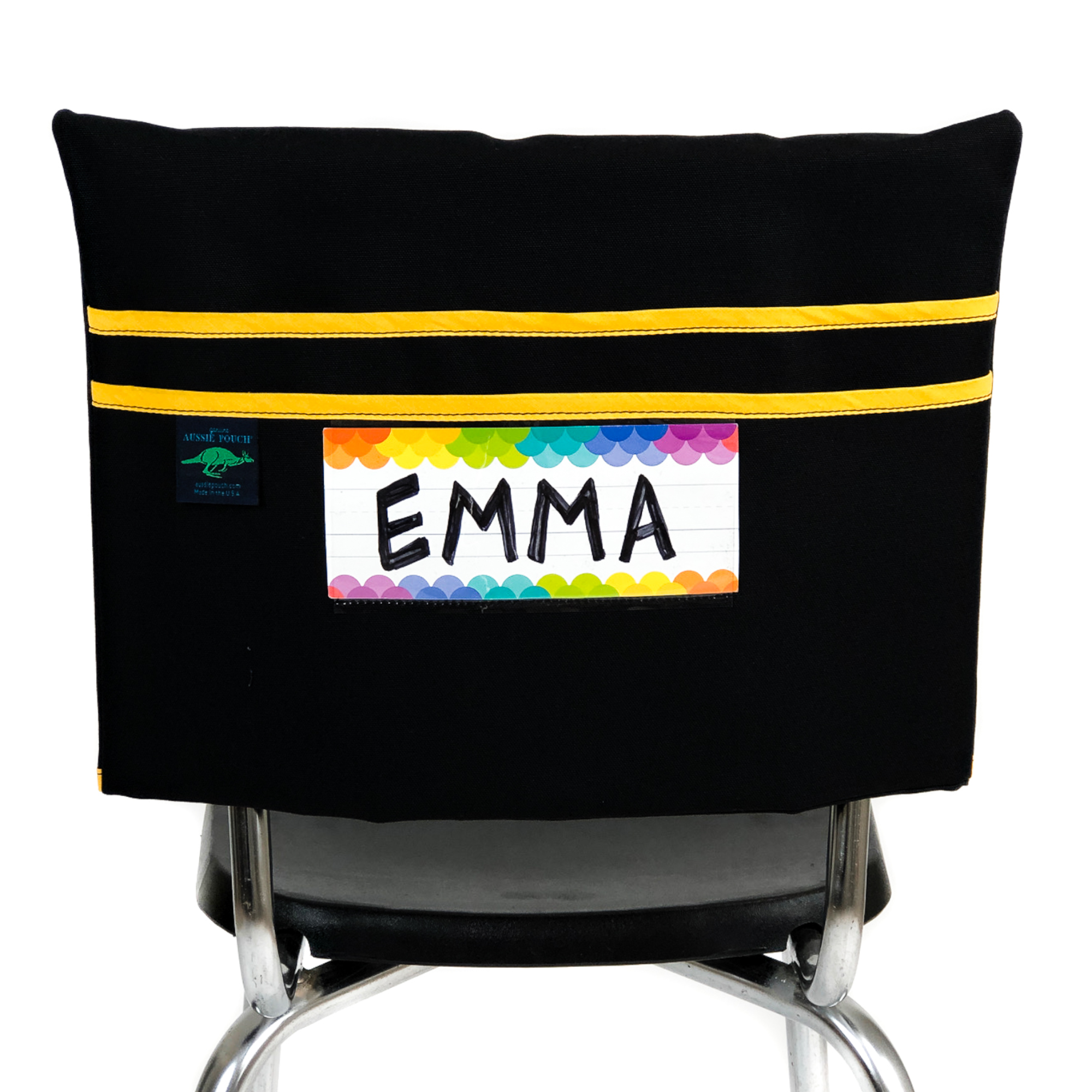 Aussie Pouch Classic Chair Pocket Yellow Trim with Name Tag Holder