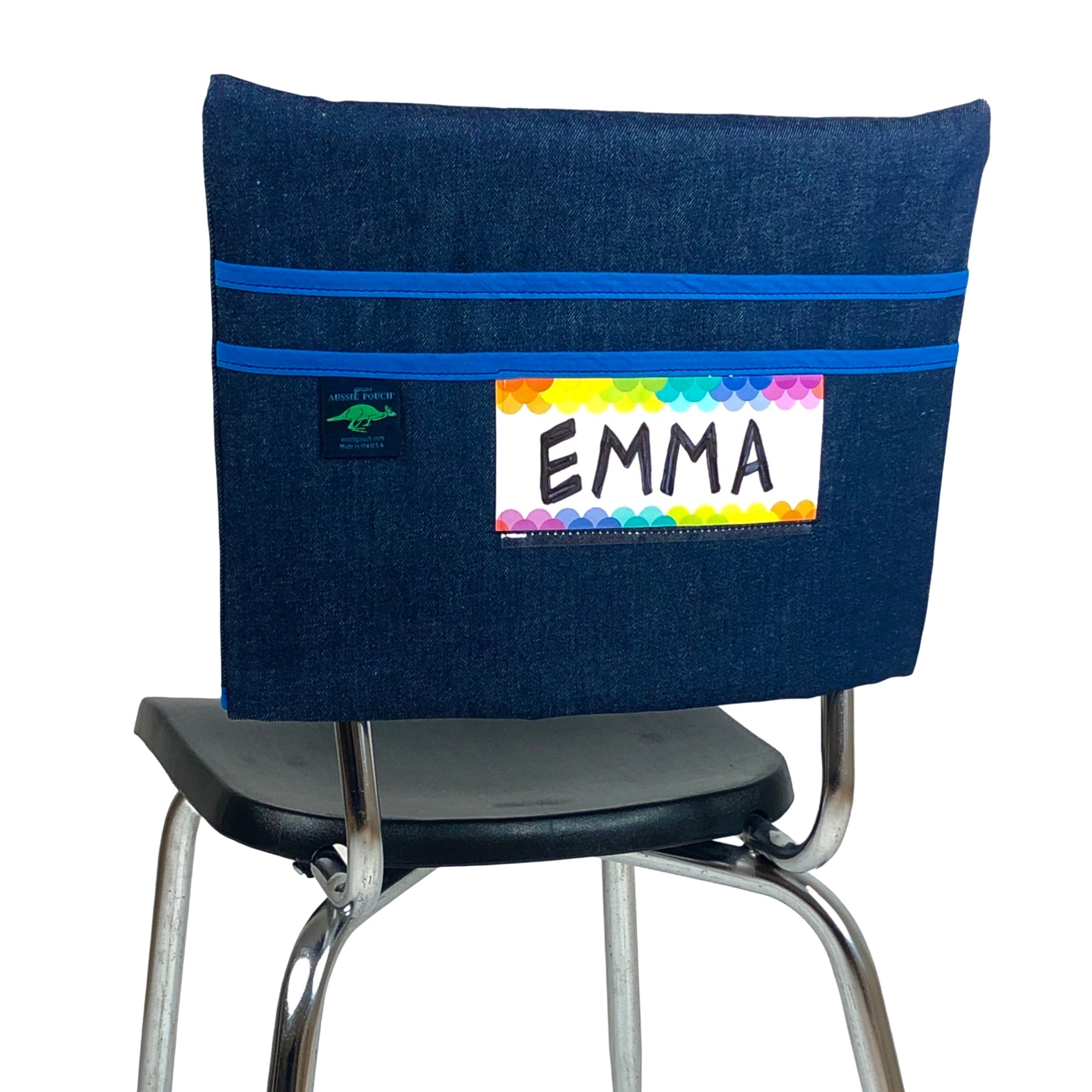Aussie Pouch Classic Chair Pocket Blue Trim with Name Tag Holder