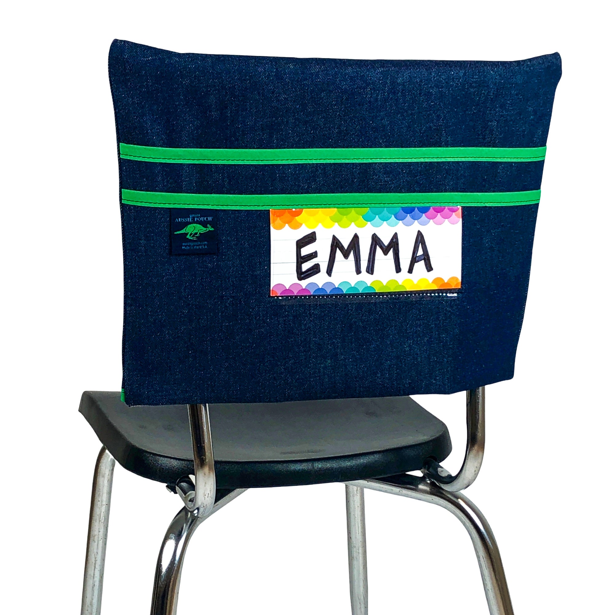 Aussie Pouch Classic Chair Pocket Green Trim with Name Tag Holder