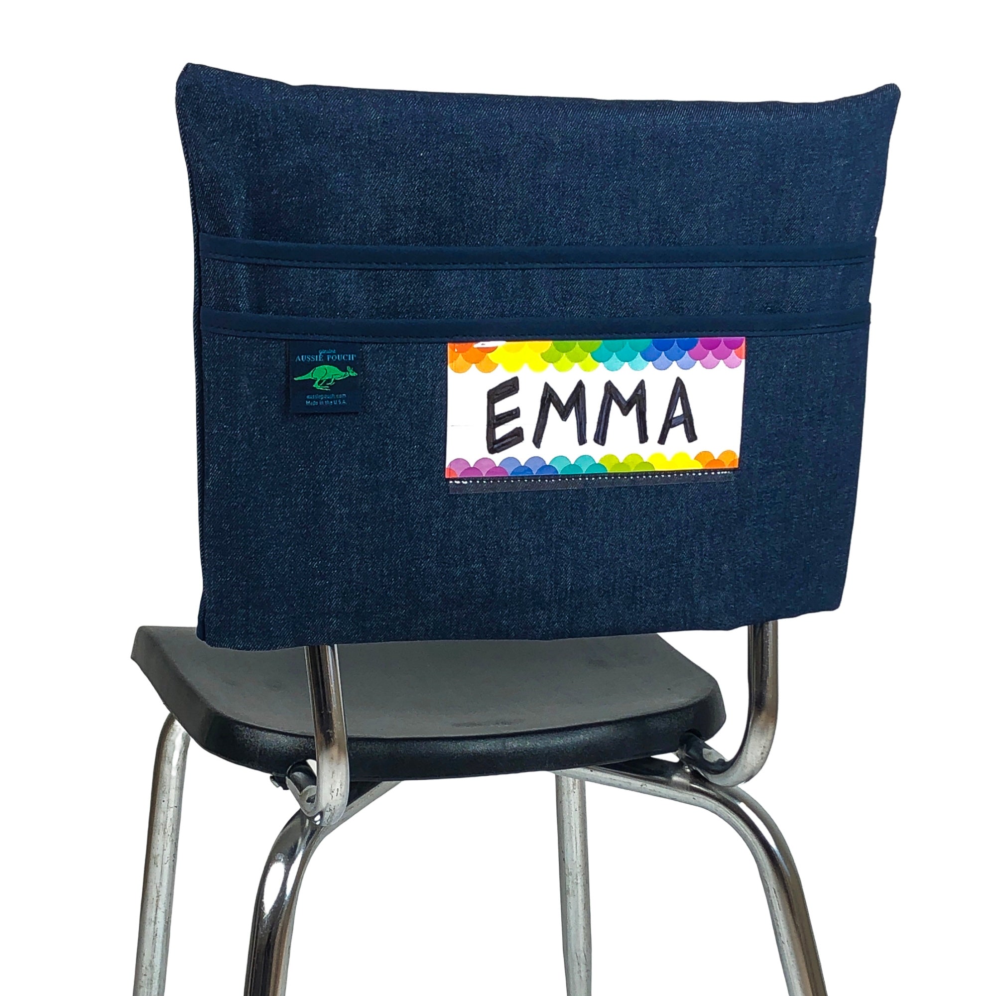 Aussie Pouch Classic Chair Pocket Navy trim with Name Tag Holder
