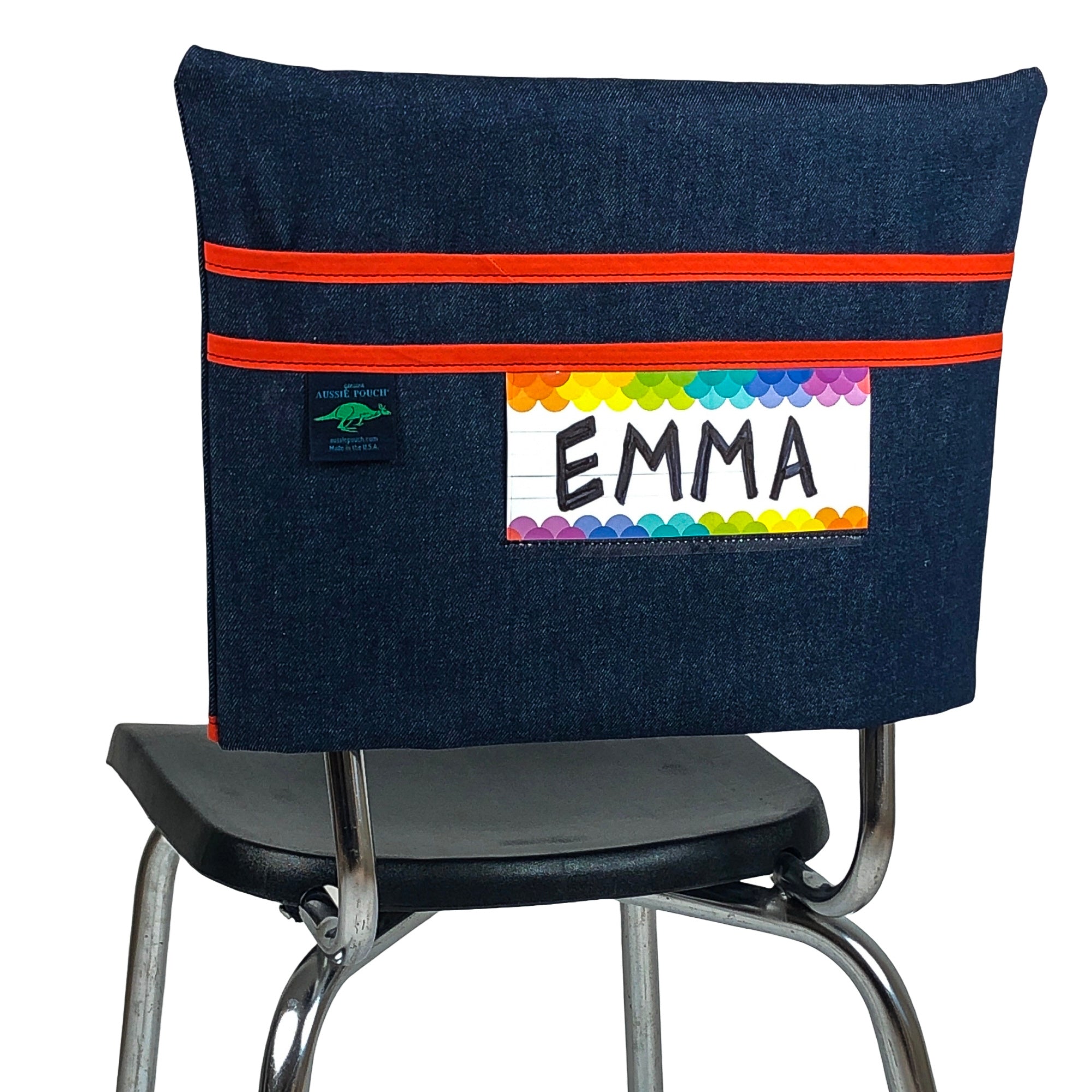 Aussie Pouch Classic Chair Pocket Orange Trim with Name Tag Holder