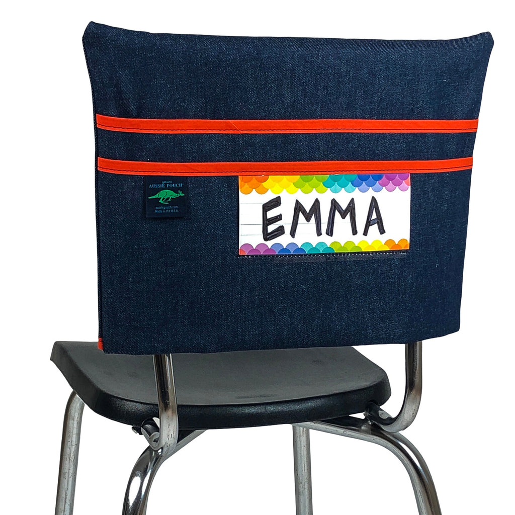 Aussie Pouch Classic Chair Pocket Orange Trim with Name Tag Holder