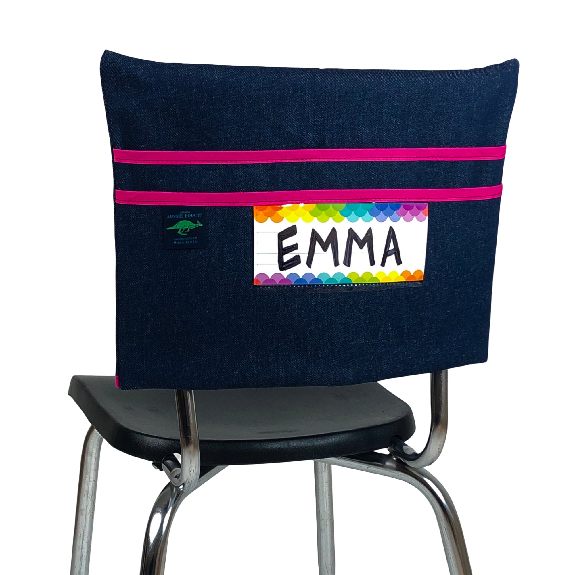 Aussie Pouch Classic Chair Pocket Pink Trim with Name Tag Holder