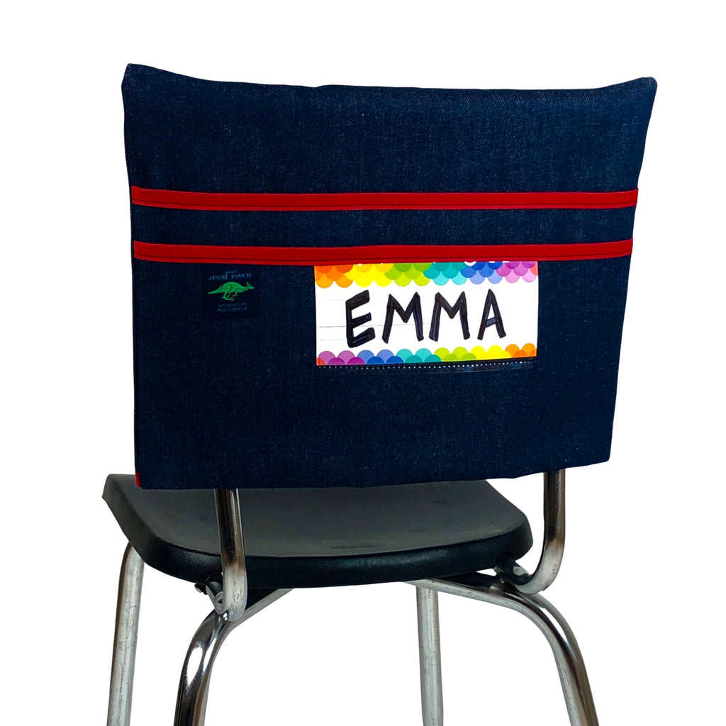Aussie Pouch Classic Chair Pocket Red Trim with Name Tag Holder