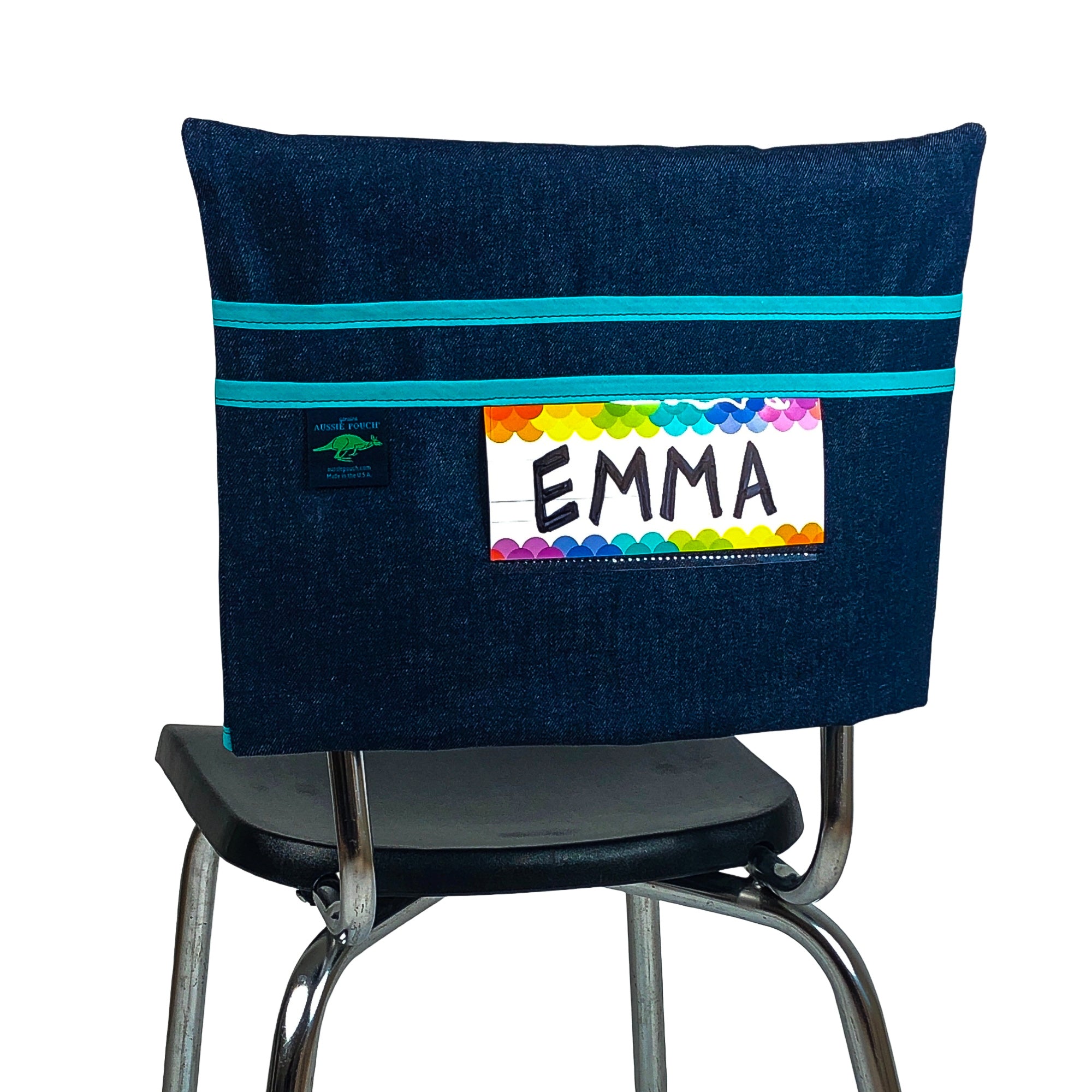 Aussie Pouch Classic Chair Pocket Teal Trim with Name Tag Holder