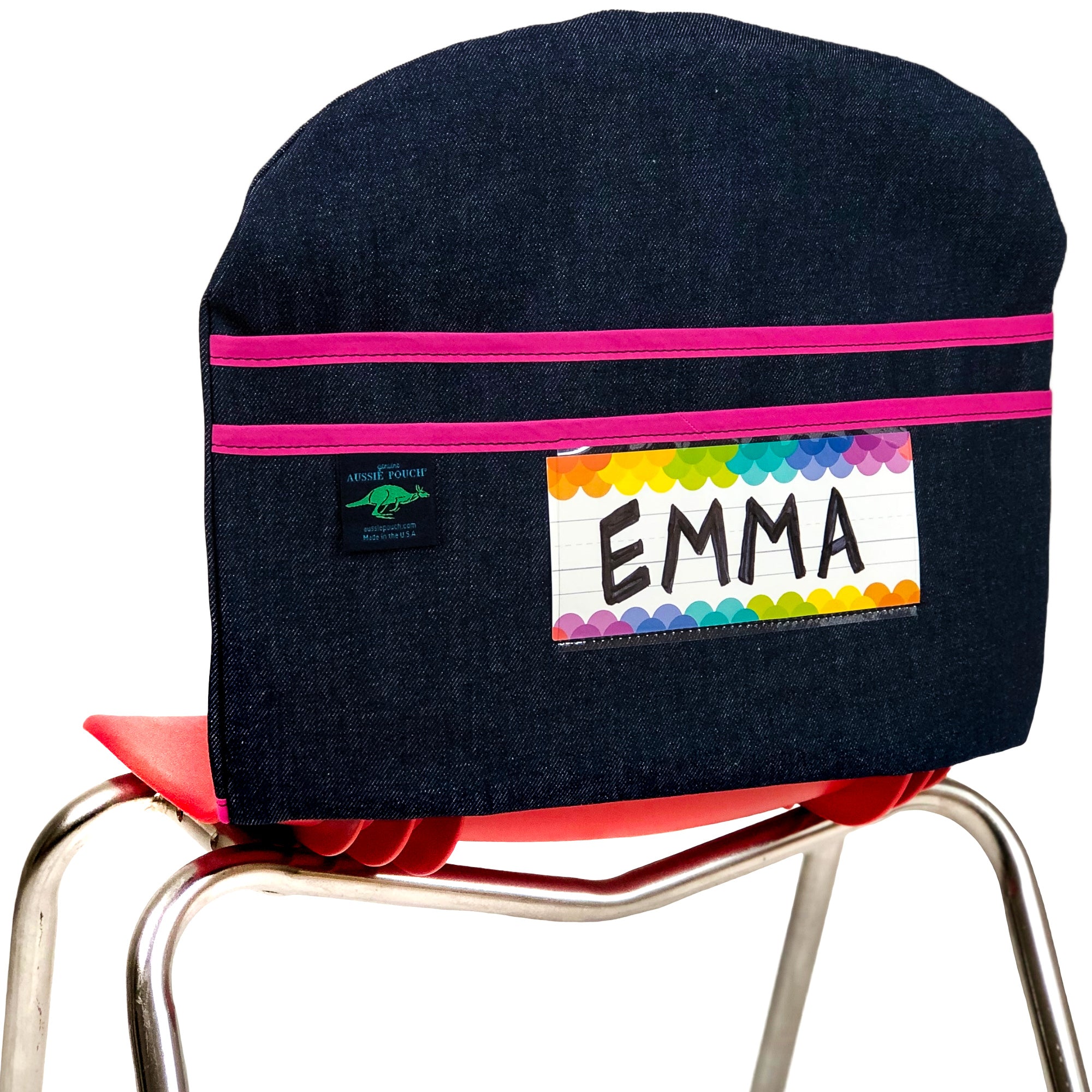 Aussie Pouch Curve Chair Pocket Pink Trim with Name Tag Holder