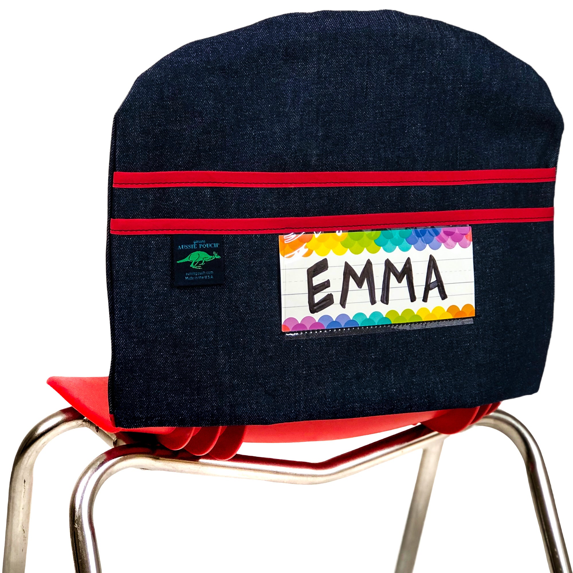 Aussie Pouch Curve Chair Pocket Red Trim with Name Tag Holder