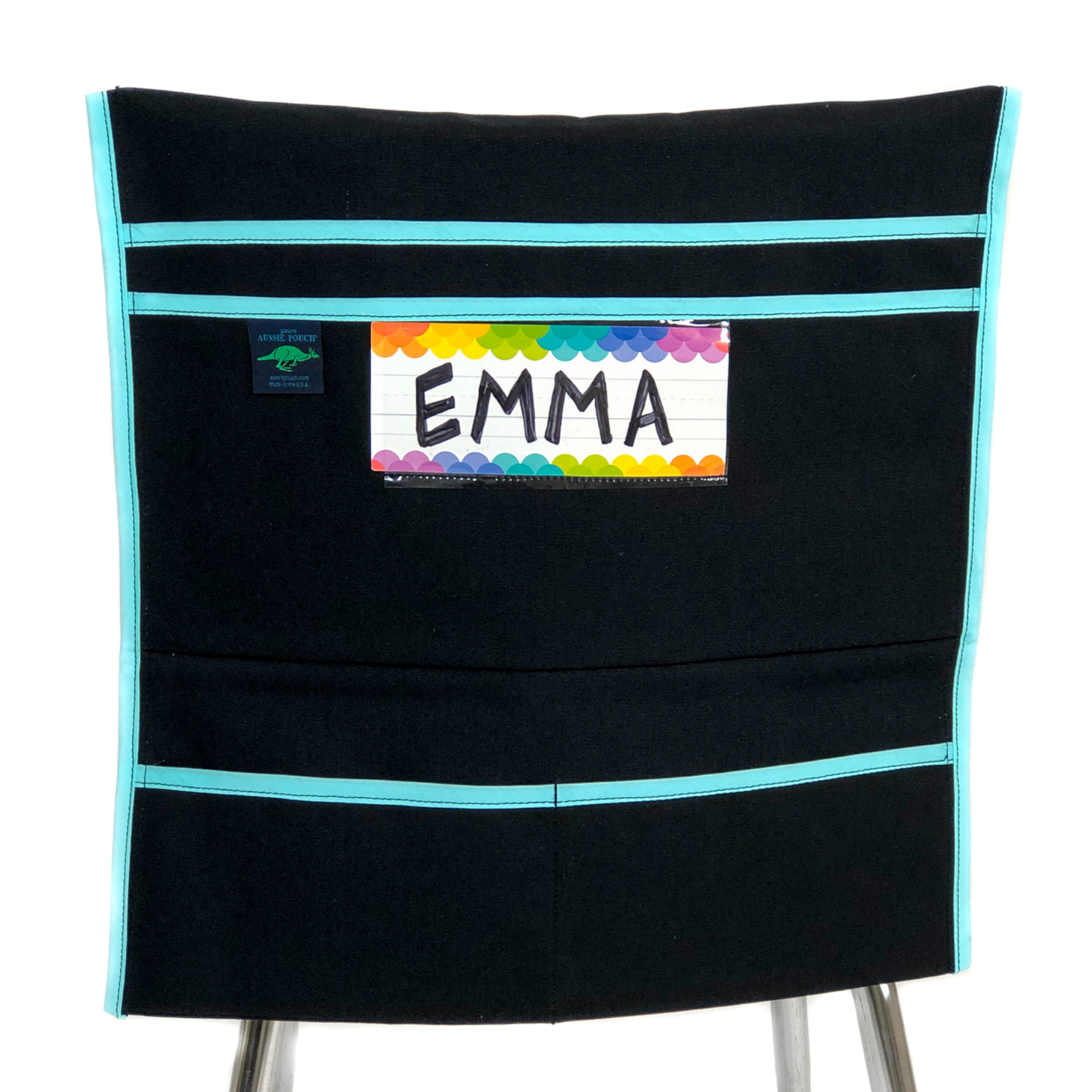 Aussie Pouch Organizer Chair Pocket Teal Trim with Name Tag Holder
