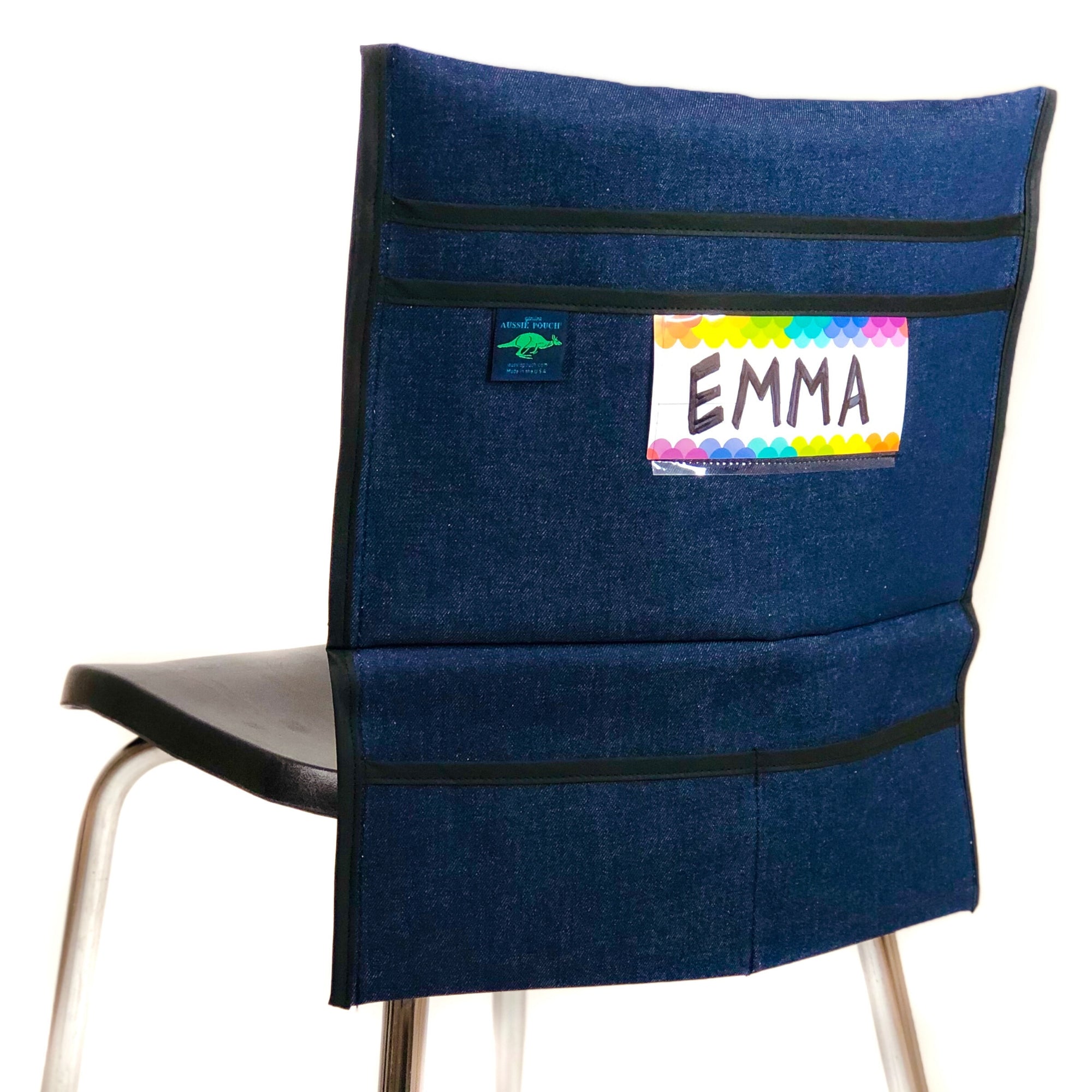 Aussie Pouch Organizer Chair Pocket Black Trim with Name Tag Holder