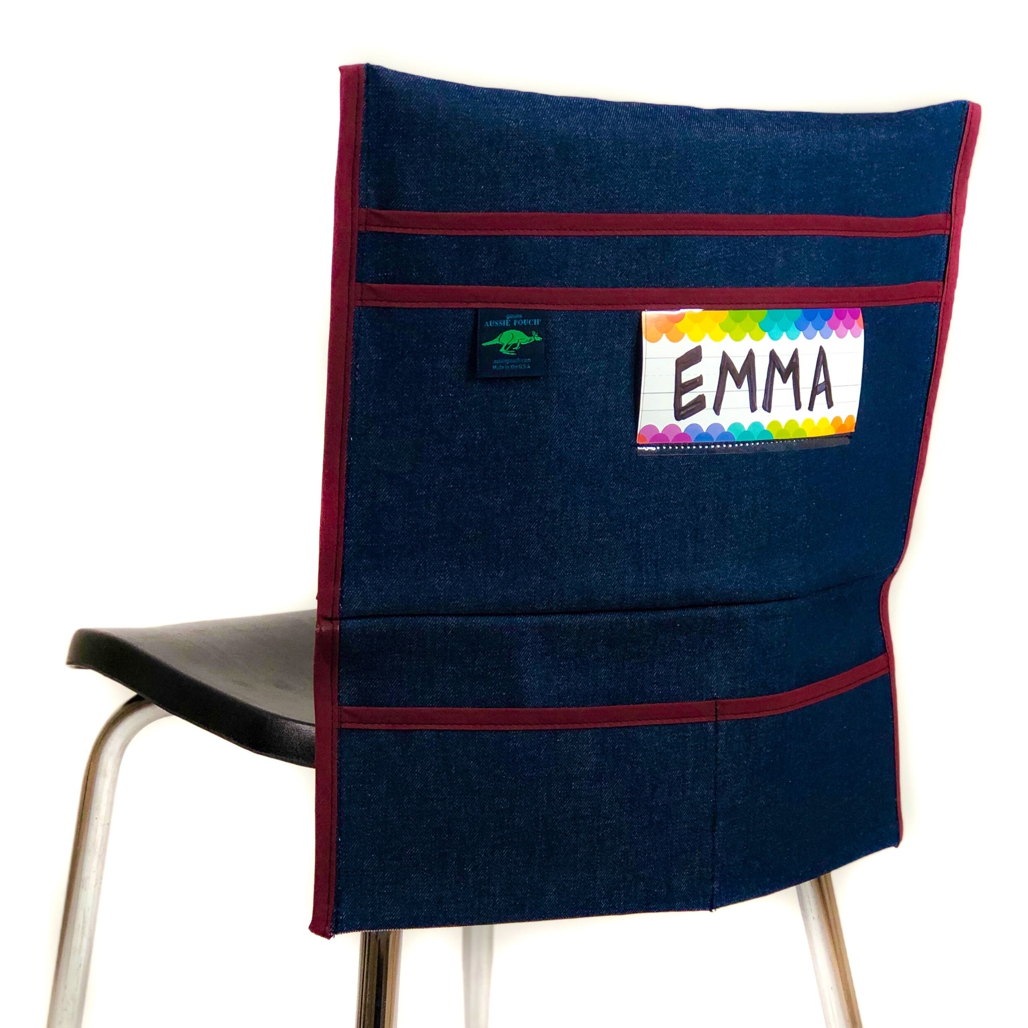 Aussie Pouch Organizer Chair Pocket Maroon Trim with Name Tag Holder