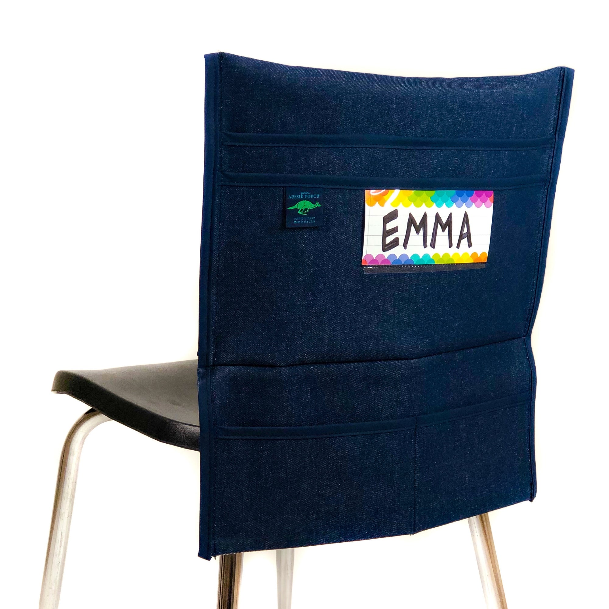 Aussie Pouch Organizer Chair Pocket Navy Trim with Name Tag Holder