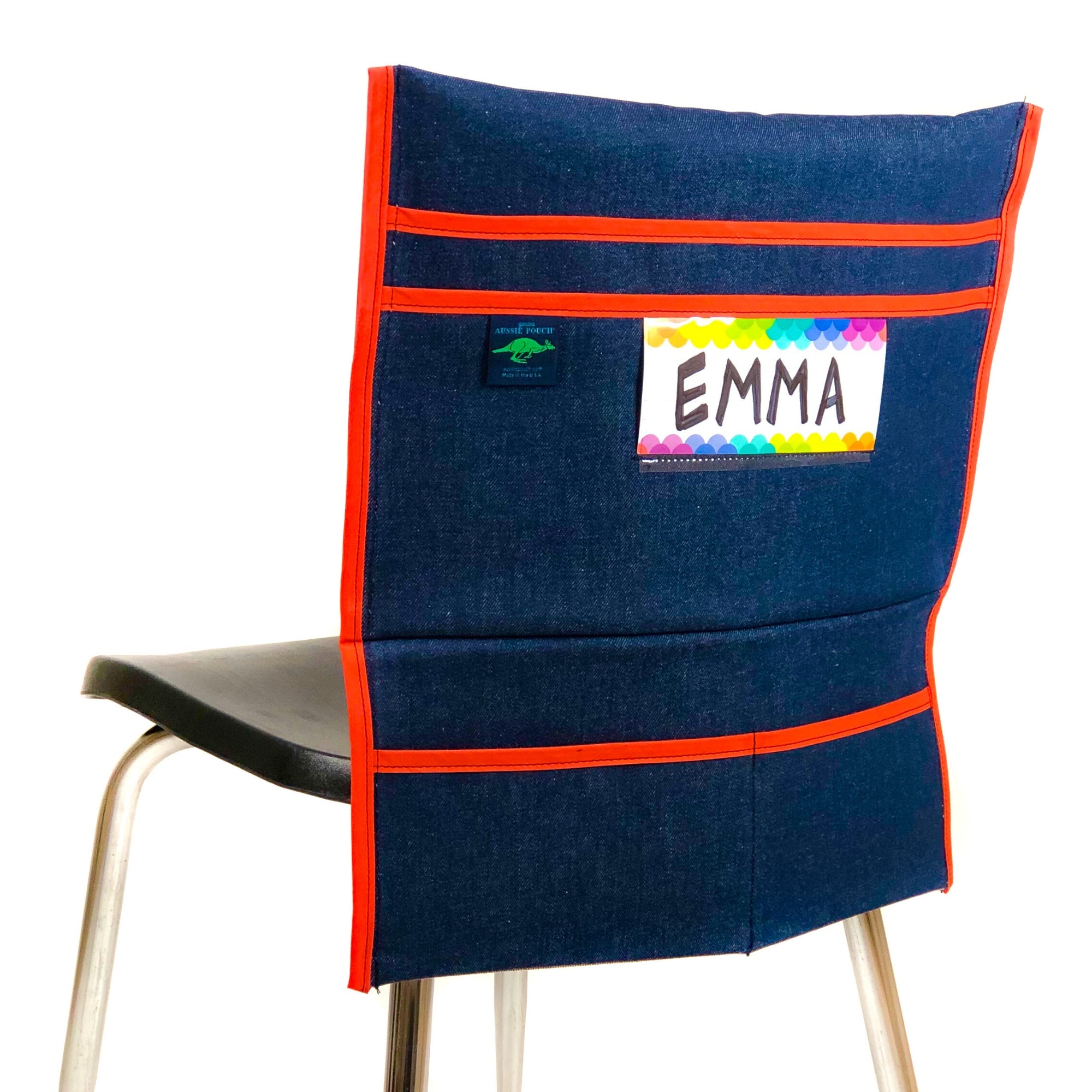 Aussie Pouch Organizer chair Pocket Orange Trim with Name Tag Holder