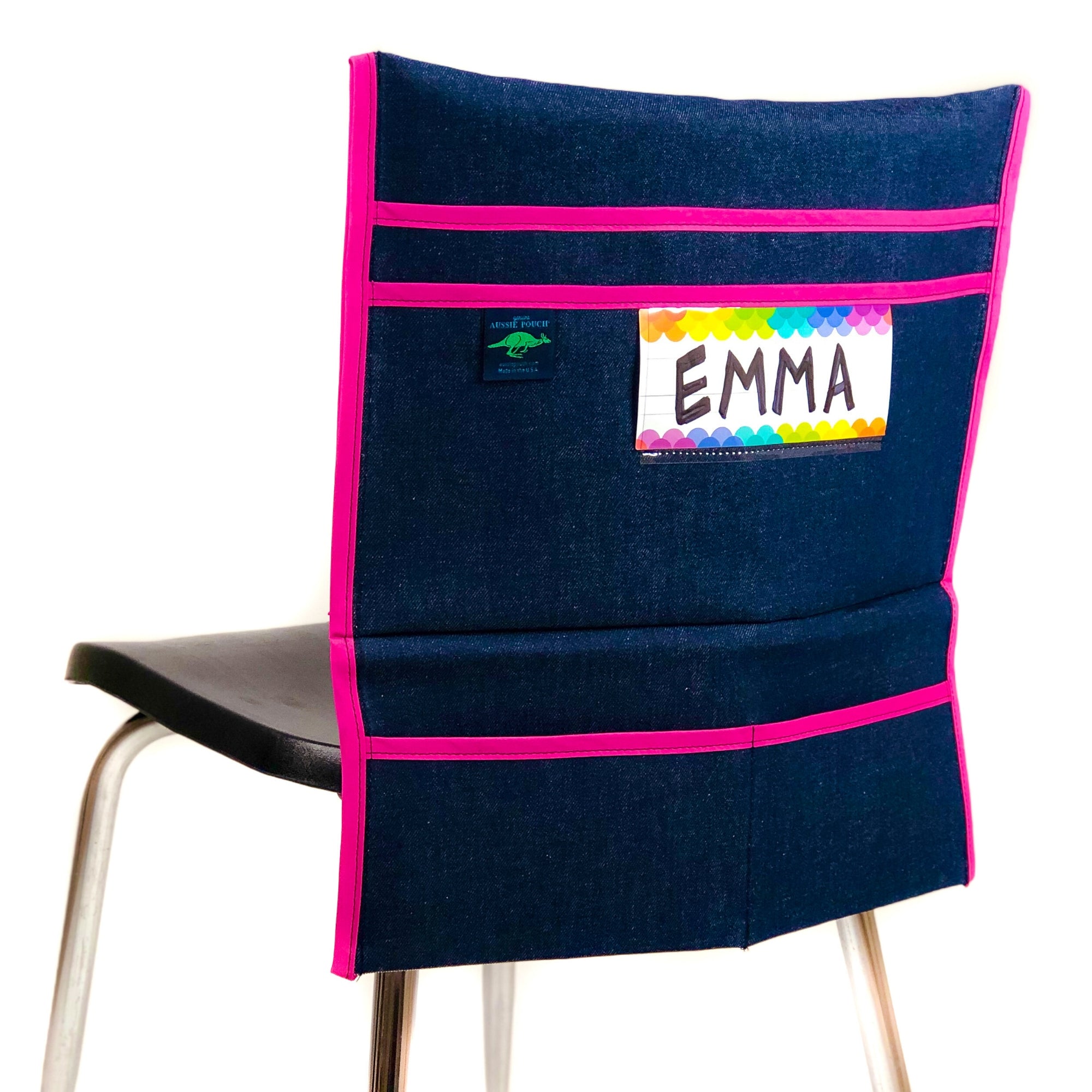 Aussie Pouch Organizer chair Pocket Pink Trim with Name Tag Holder