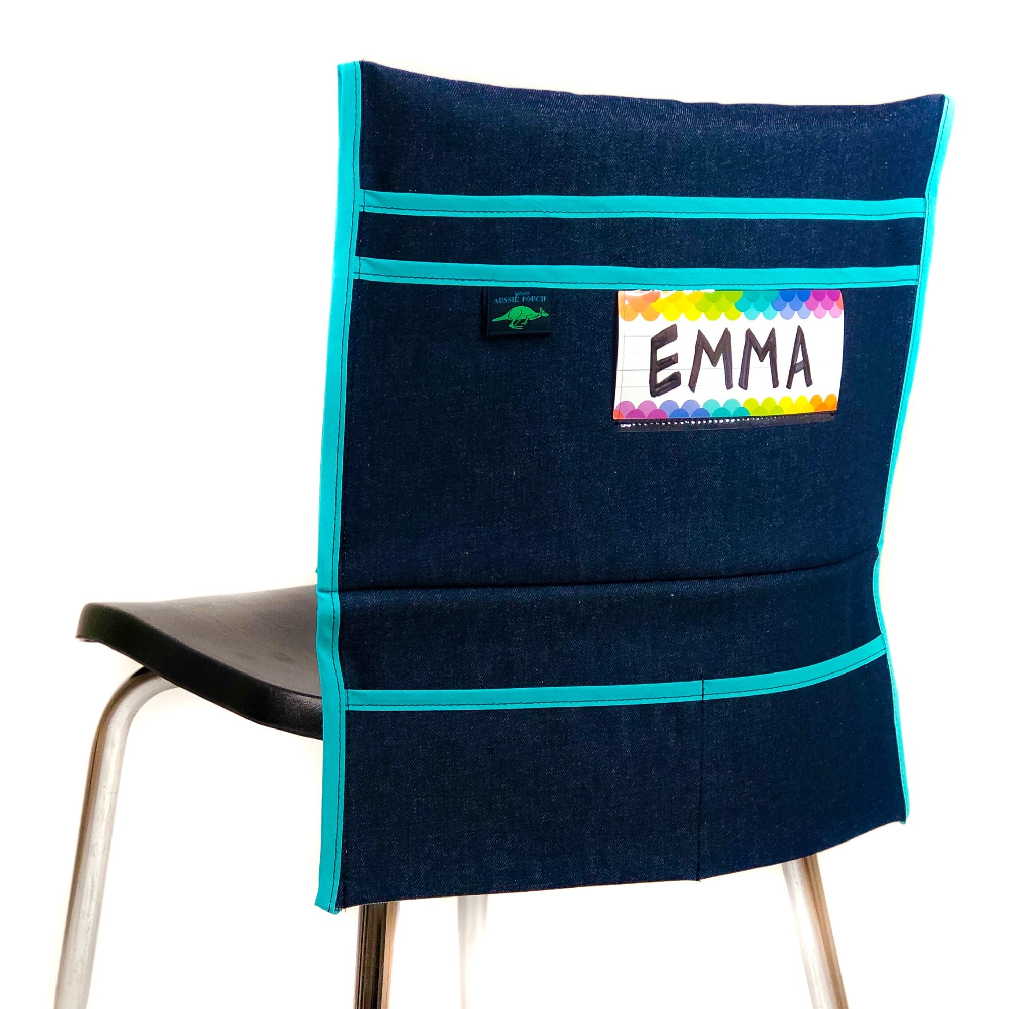 Aussie Pouch Organizer Chair Pocket Teal Trim with Name Tag Holder