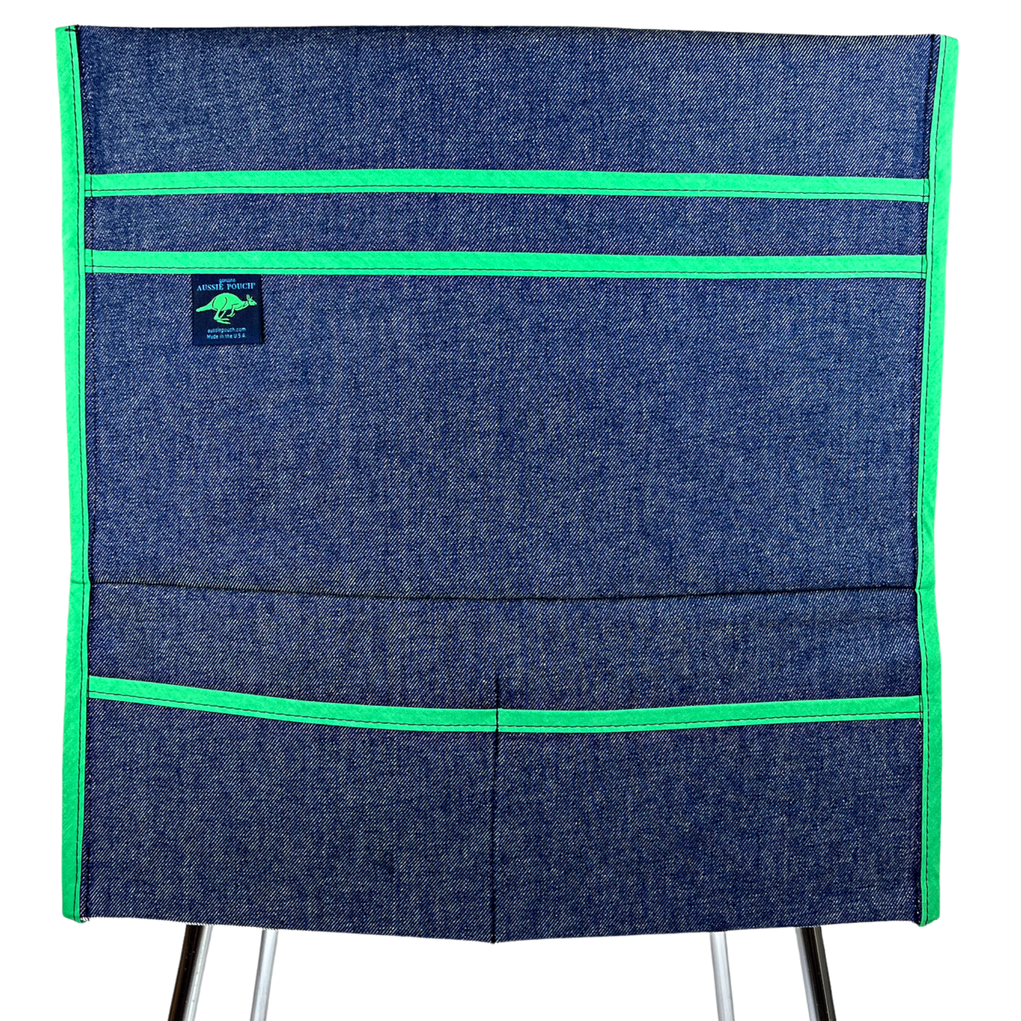 Aussie Pouch® Organizer School Chair Pocket Denim with Green Trim