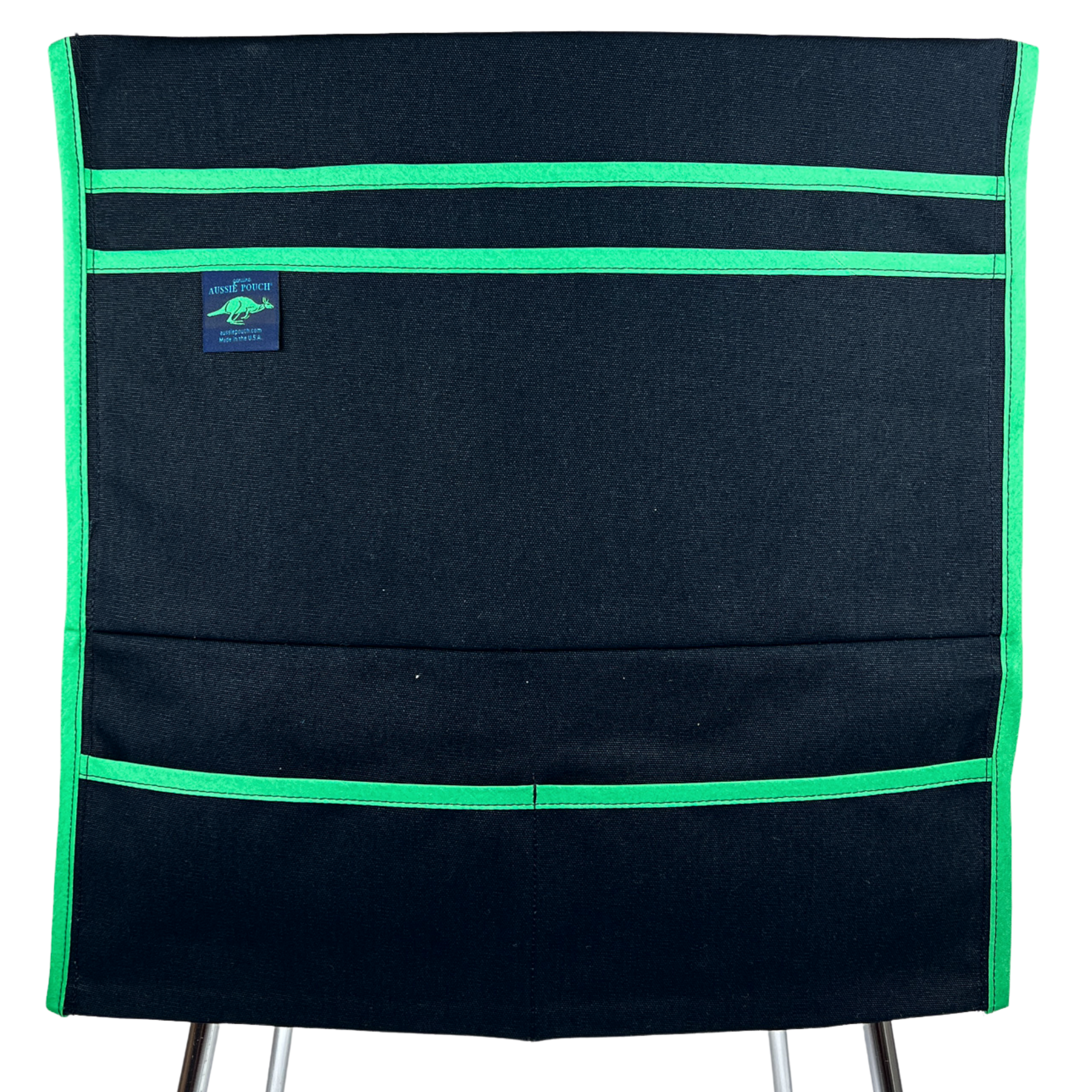 Aussie Pouch® Organizer School Chair Pocket Black Canvas with Green Trim
